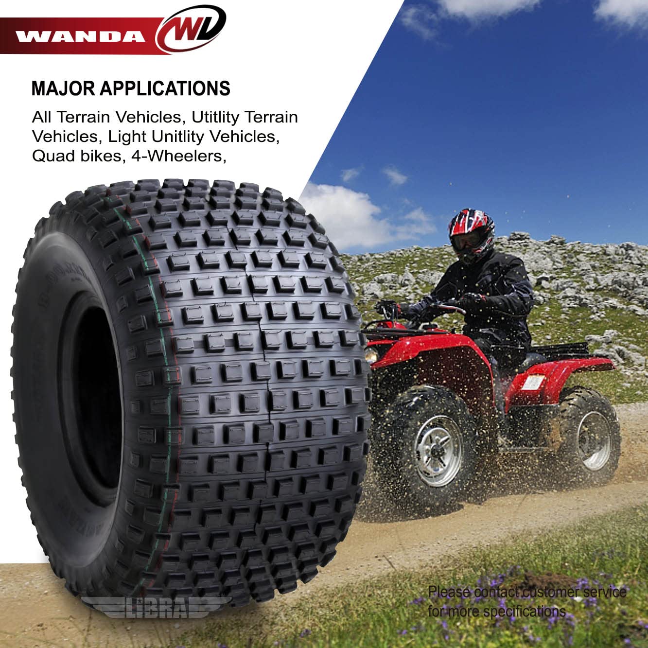 Wanda Set Of 4 Sport Atv Tires 22X11-8 22X11X8 4Pr Knobby 10032