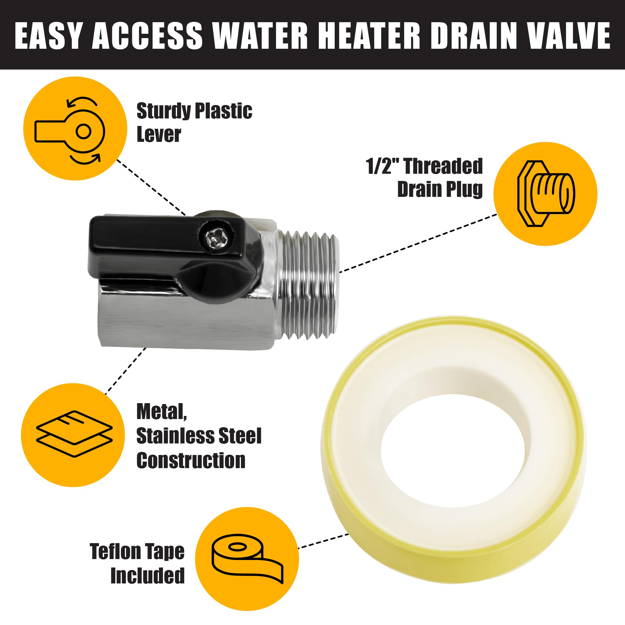 Halotronics 1/2' Rv Hot Water Drain Valve - Wide Mouth, Easy Access Replacement Drain Plug