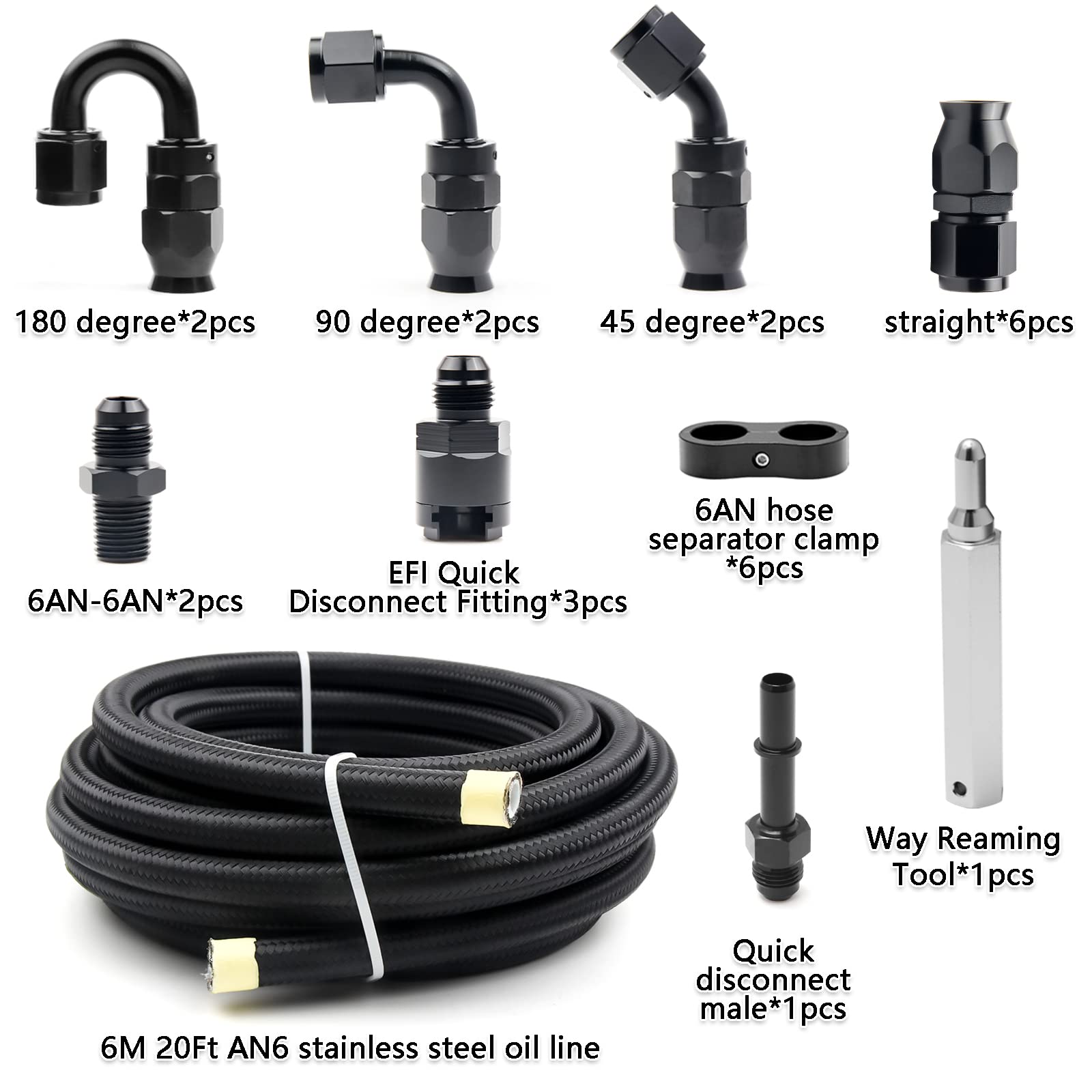 Medoon 6AN PTFE Fuel Line Kit, 5/16'' Nylon Stainless Steel Braided, LS Swap EFI E85 Injection Fuel Hose Fitting 20FT