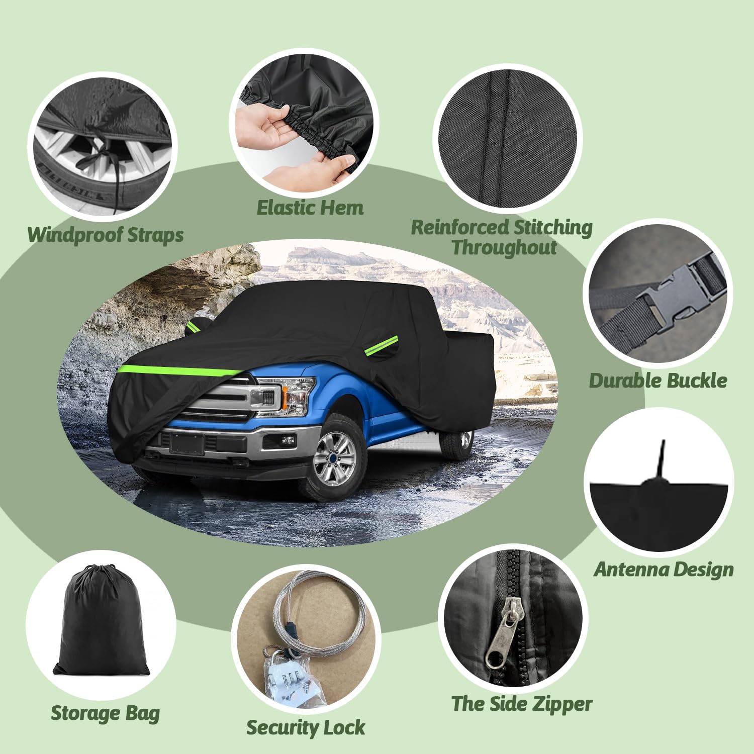 Car Cover for Ford F150 Super Crew Cab 5.5ft Bed, 6 Layers Waterproof All Weather Car Cover with Door Zipper & Cotton Lining for