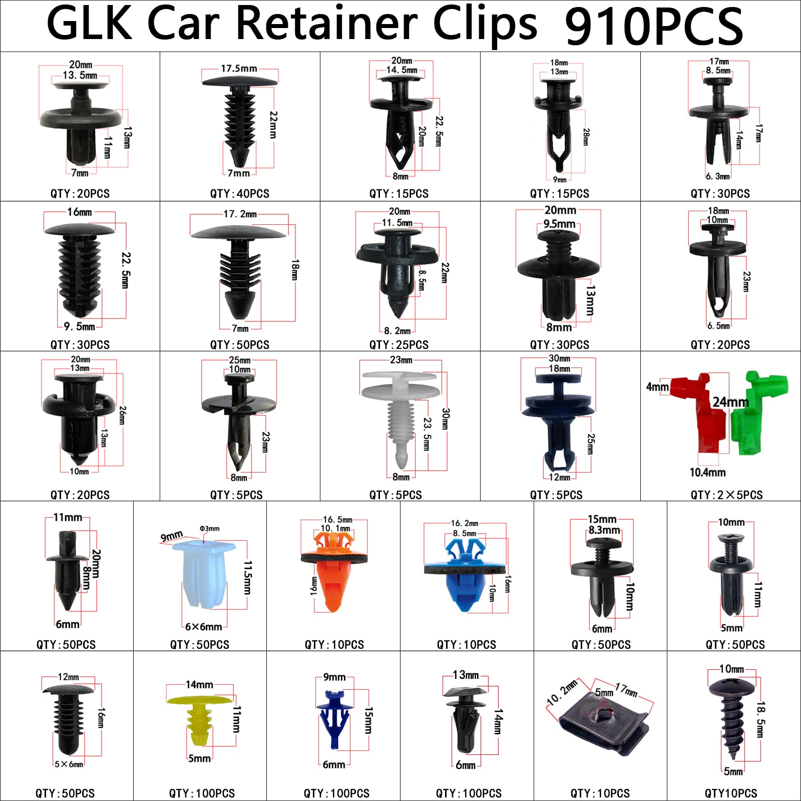 910Pcs Car Push Retainer Clips Plastic Fasteners Kit With 27 Most Popular Size Nylon Bumper Fender Panel Clips Push Pin Rivets F