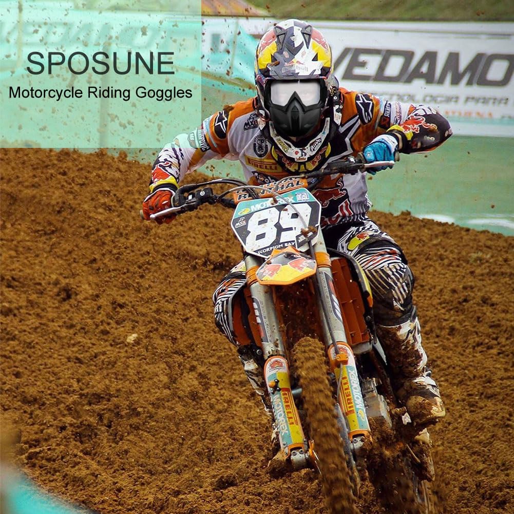 SPOSUNE Motorcycle Goggles Paintball Mask, Detachable Face Mask ATV, Dirt Bike, Motocross Safety Goggles for Men Women