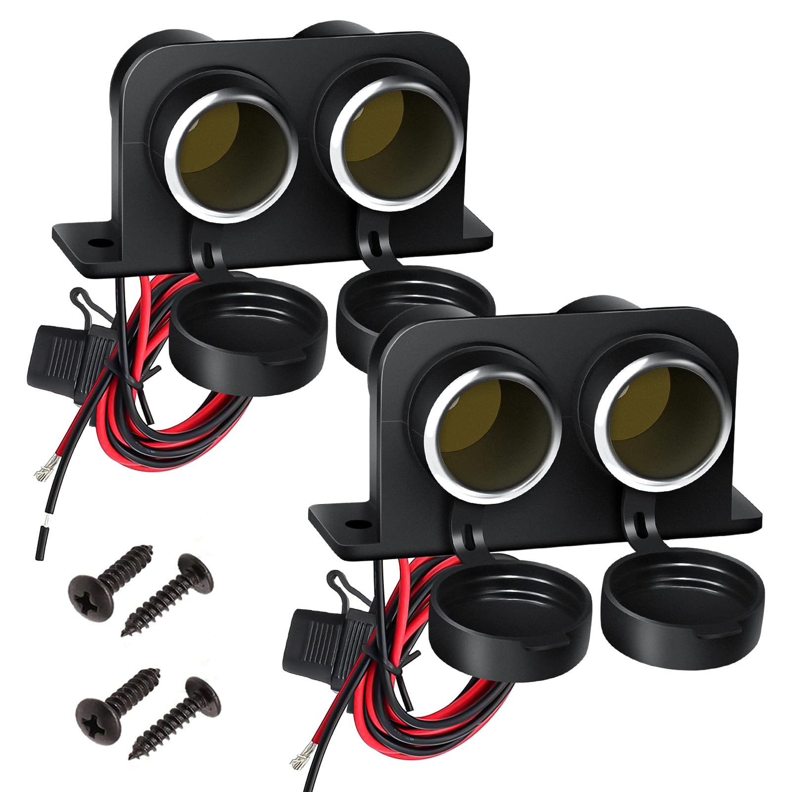 2 Pack 12V Cigarette Lighter Socket With Blade Fuse 2 Socket Cigarette Lighter Splitter Power Outlet Adapter Replacement 12 Volt