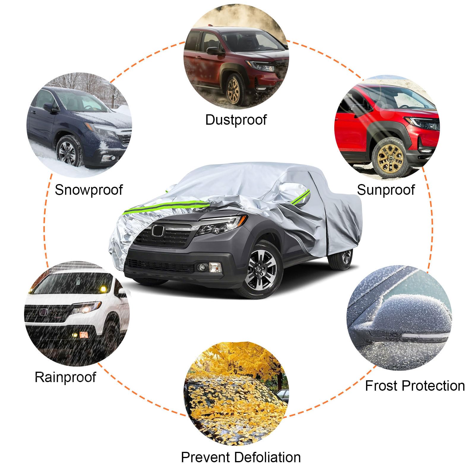 Waterproof Car Covers Replace For 2006-2024 Honda Ridgeline, 6 Layers Silver All Weather Custom-Fit Car Cover With Zipper Door &