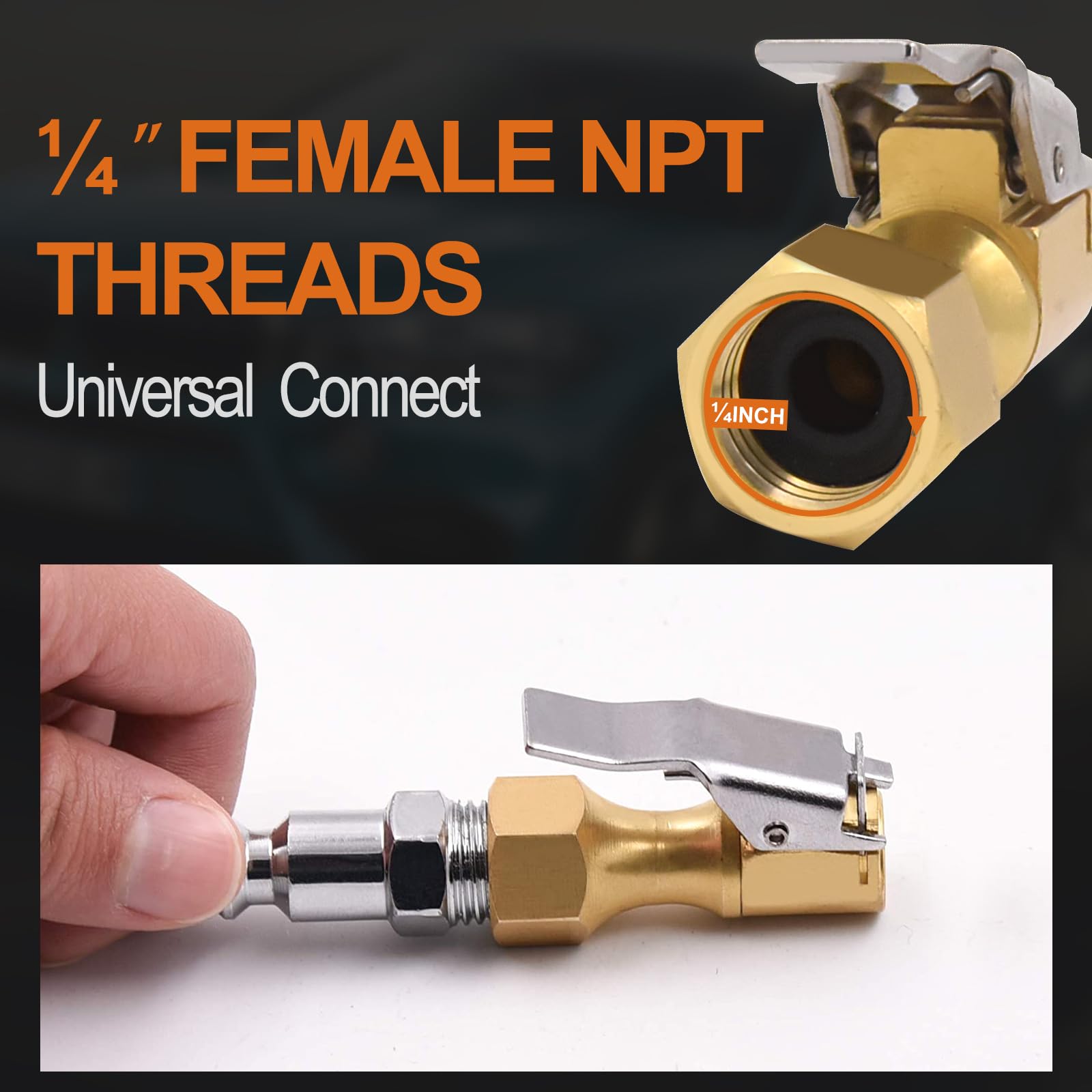 Safelife Brass Air Chuck Closed Flow Tire Chuck Heavy Duty Lock On Tire Inflator Chuck With Clip