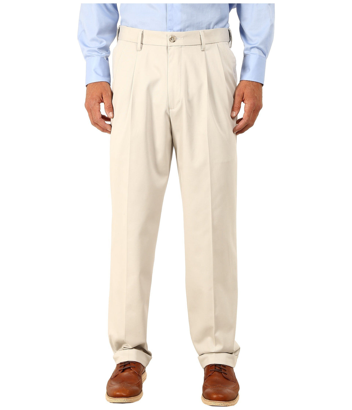 Dockers Mens Relaxed Fit Comfort Khaki Pants - Pleated, Porcelain Khaki (Stretch), 42W X 32L