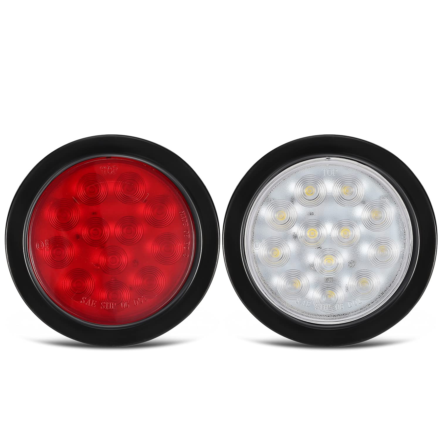 Partsam 6Pcs 4 Inch Round Led Trailer Tail Lights Kit - Round Led Stop Turn Tail Back-Up Reverse Fog Lights 12 Led Include Light