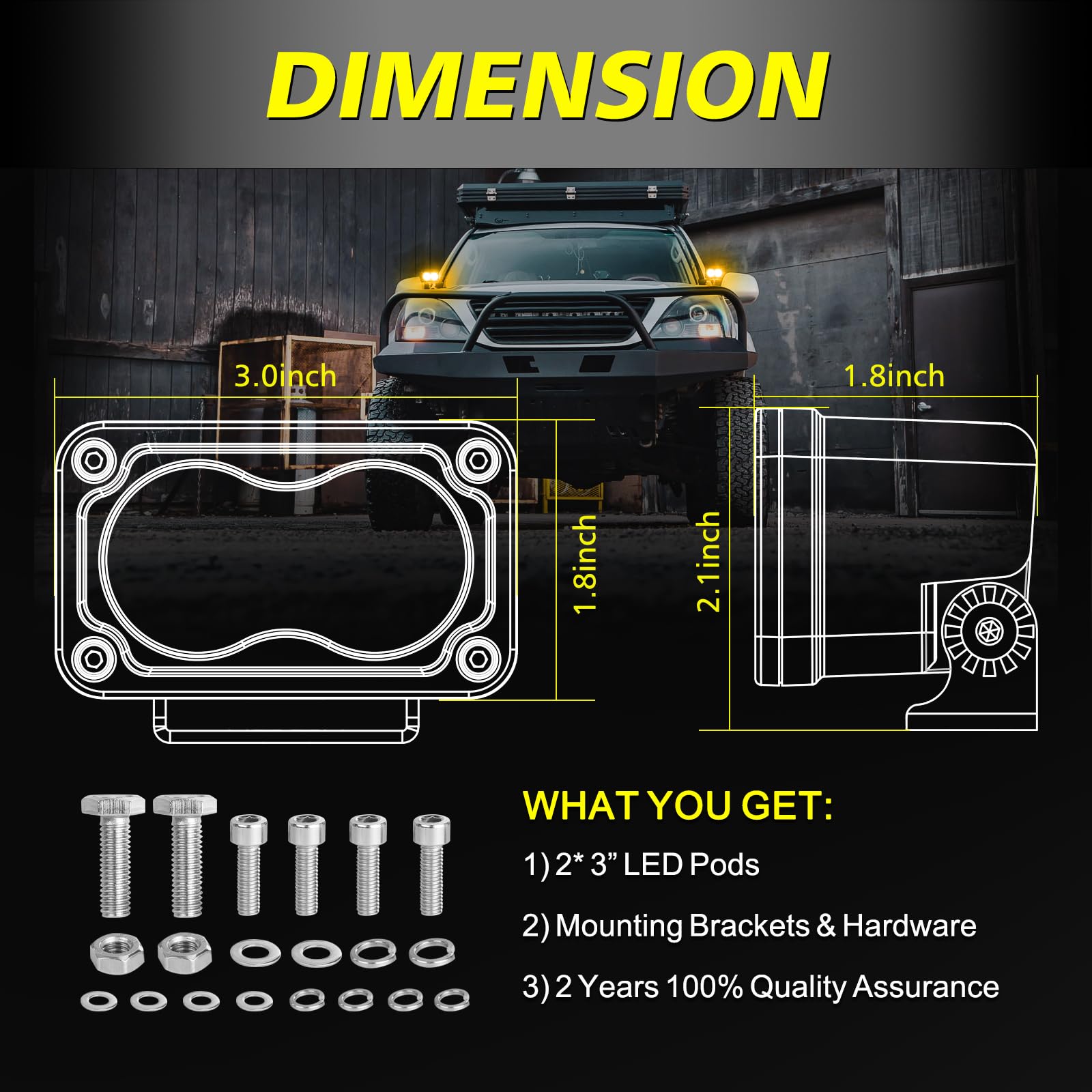 Akd Part Amber Led Pods, 3 Inch Cree Led Fog Lights 40W Spot Led Lights Pods Mini Amber Chase Lights Ditch Light 2 Packs For Tru