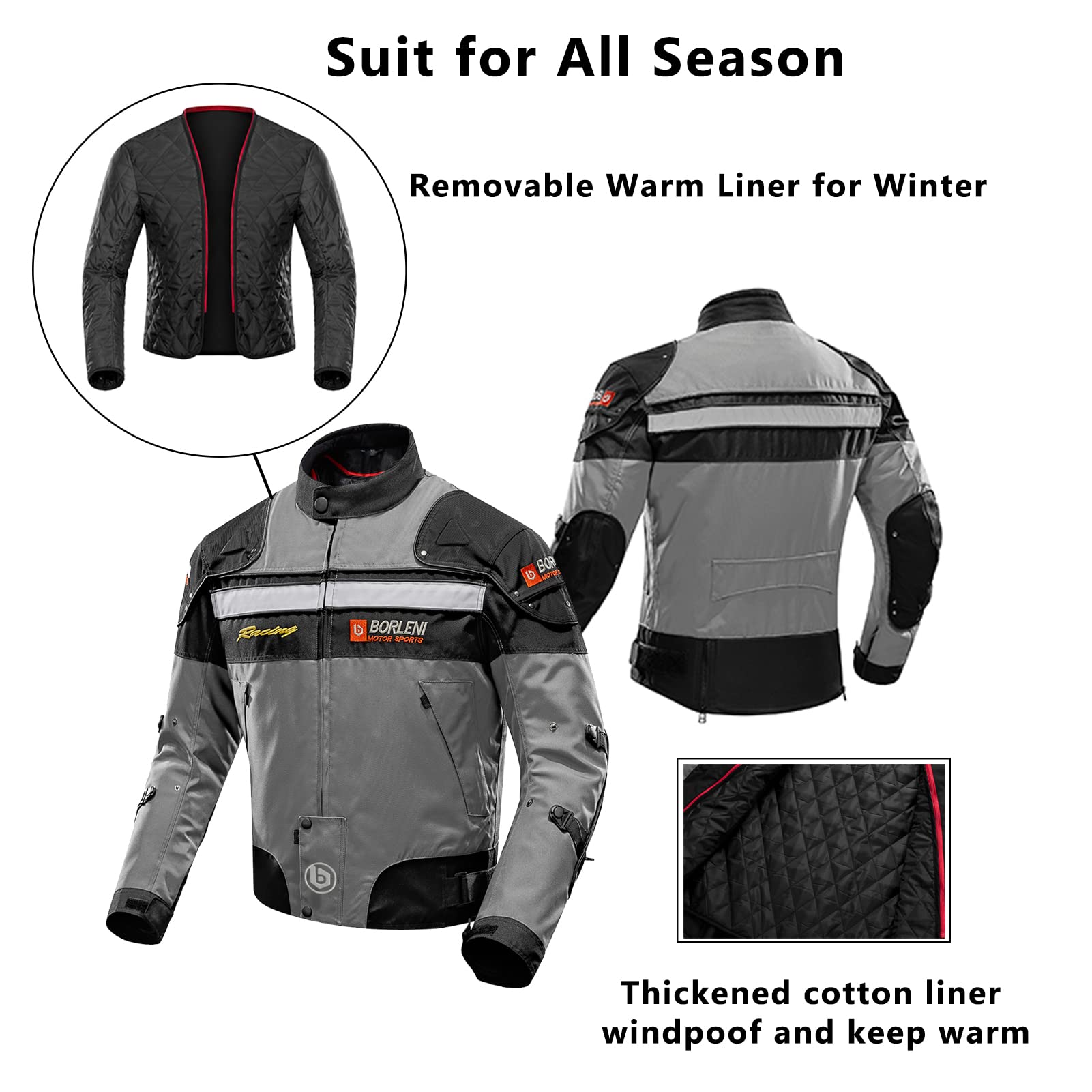 Borleni Motorcycle Jacket Motorbike Riding Jacket Windproof Motorcycle Full Body Protective Gear Armor Autumn Winter Moto Clothing