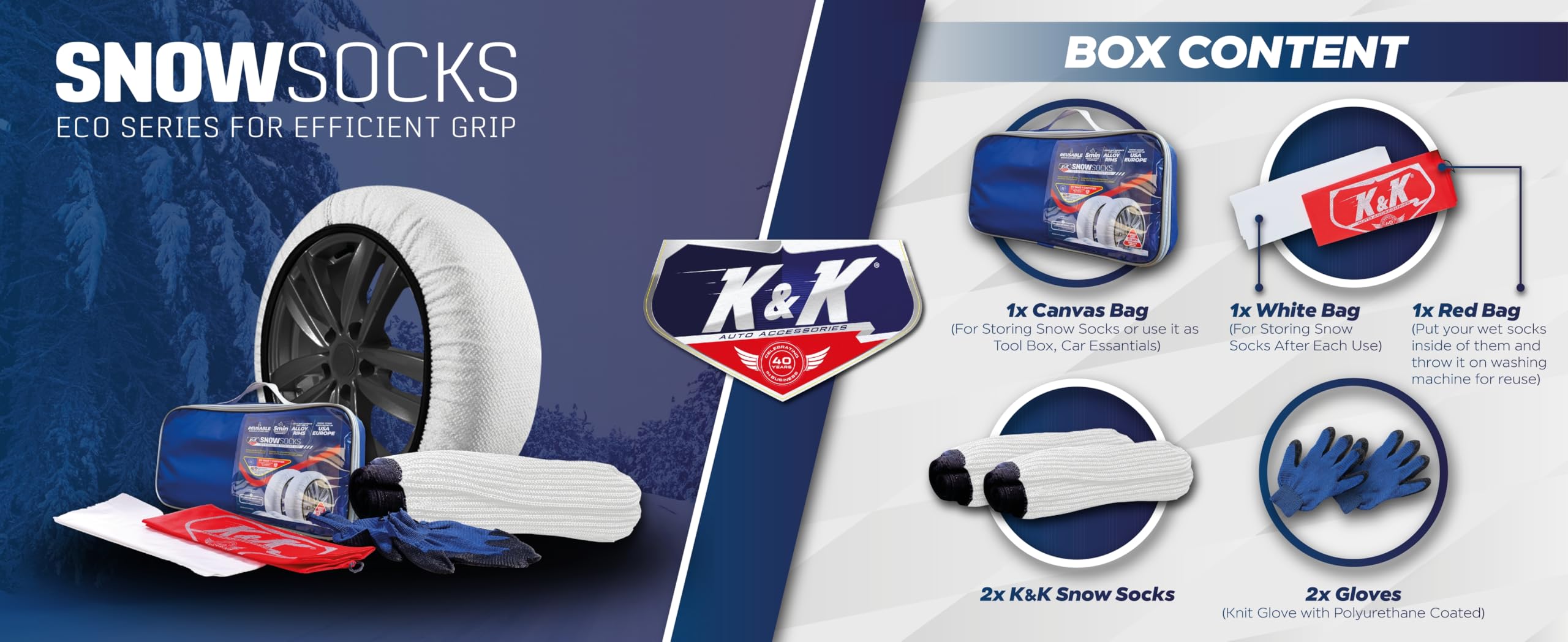 KNK Boutique Automotive Snow Socks for Tires - Eco Series for Efficient Grip Alternative for Tire Snow Chain - Snow Traction Dev