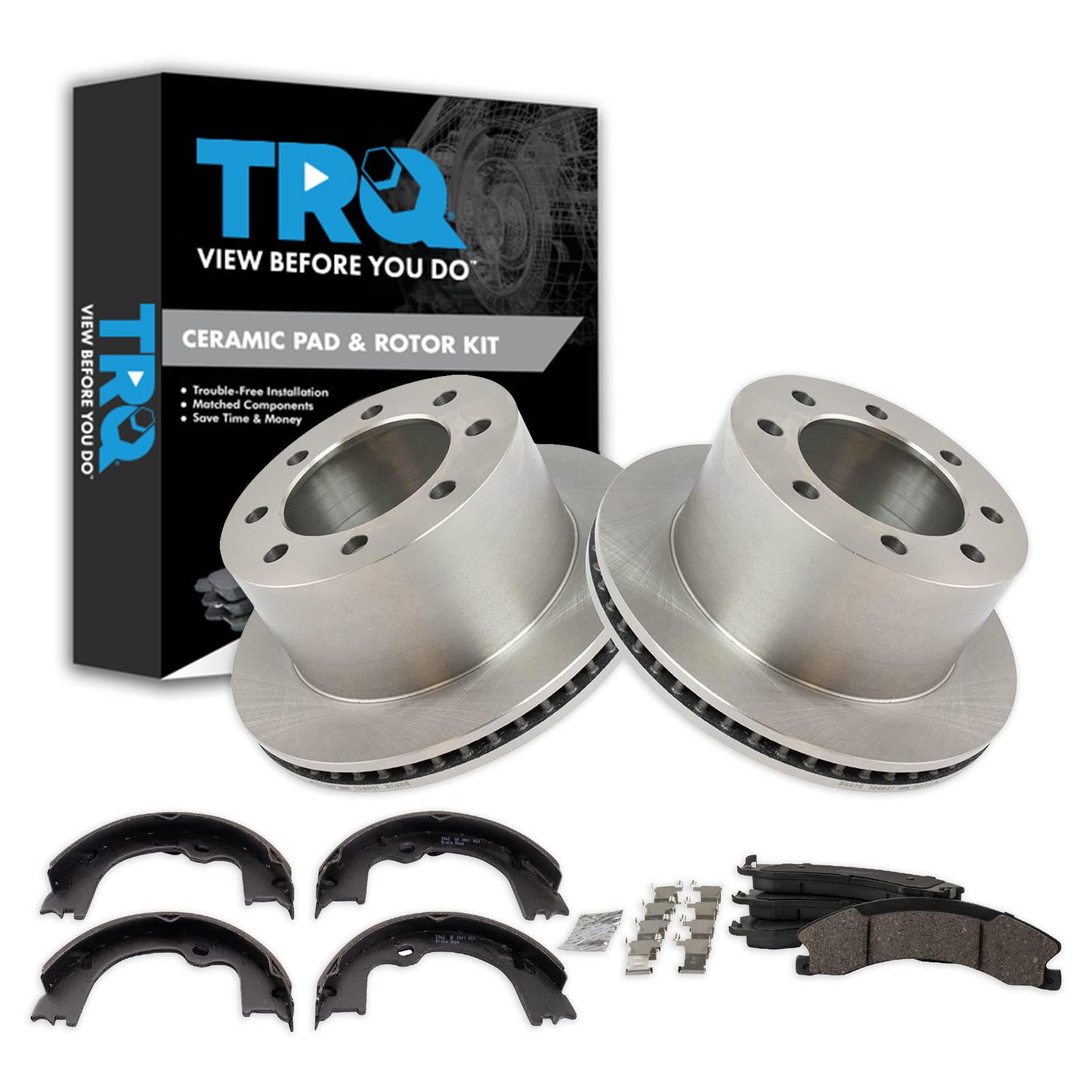Trq Brake Pad & Rotor Kit Brake Pads Brake Rotor Parking Brake Shoe Set Ceramic Compatible With 2009 Chevrolet Express 3500 Gmc