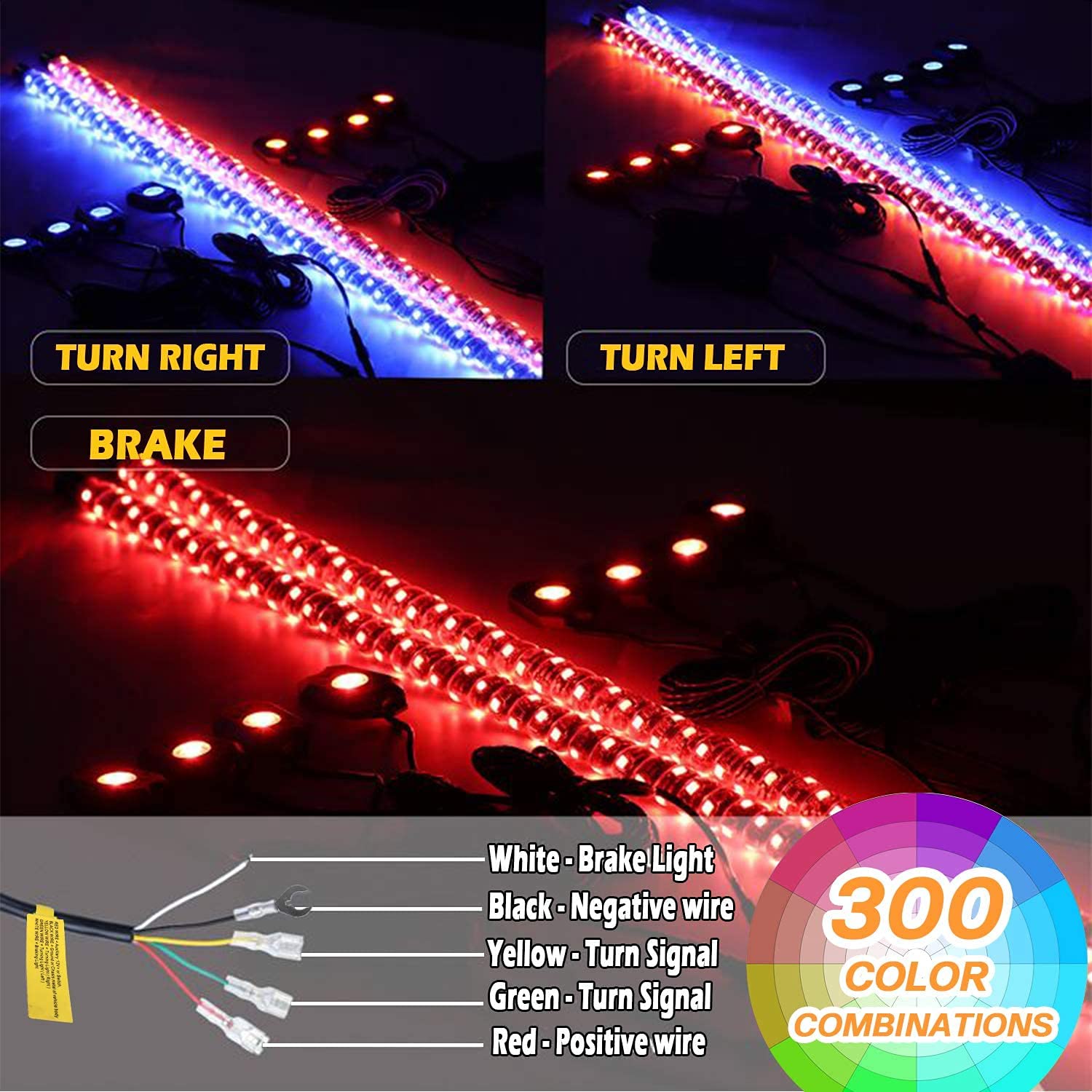 OHMU 2Pcs 3FT LED Whip Lights and 3rd-Gen Rock Lights Kit with Bluetooth and Remote Control 360 Spiral Chase RGB 8 Pods Neon Lig