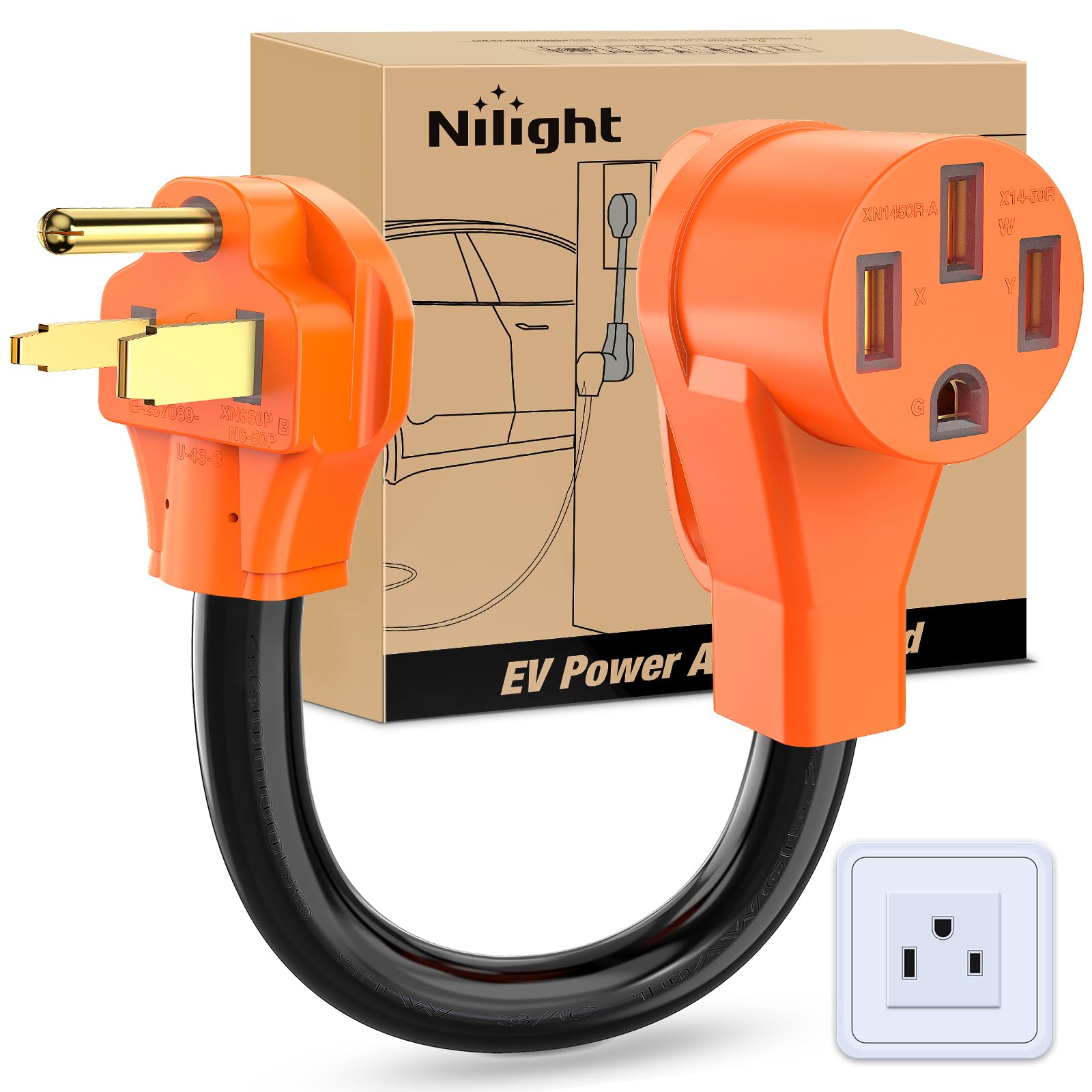 Nilight Ev Charger Adapter Cord 50 Amp To 50Amp 4 Prong Pure Copper 250V Welder Outlet Plug Conversion Heavy Duty 10 Gauge Wire