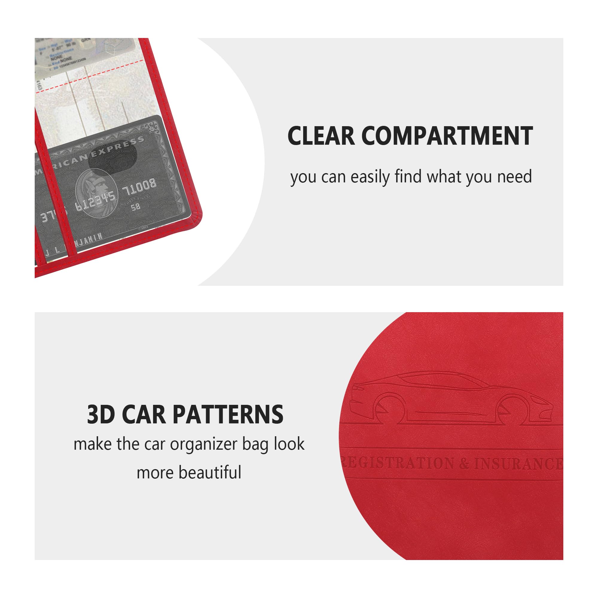 Car Registration and Insurance Holder,PU Leather Car Glove Box Organizer Car Document Holder for ID,Driver's License,Universal C