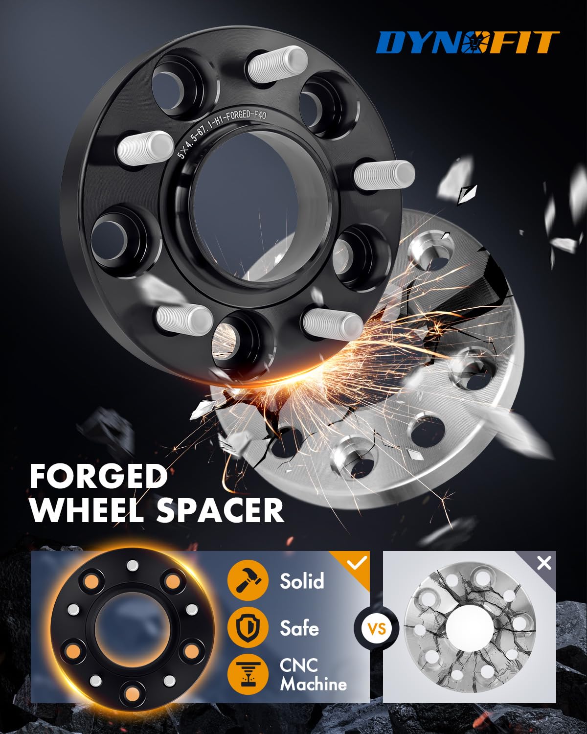 Dynofit 5X4.5 Wheel Spacers Compatibility With Hyundai Elantra, Sonat And Genesis Coupe, 5X114.3Mm 67.1 Hub Bore 1' Wheel Adapter Compatibility With Ford Fusion Escape Mazda Jeep Kia, M12X1.5 Studs