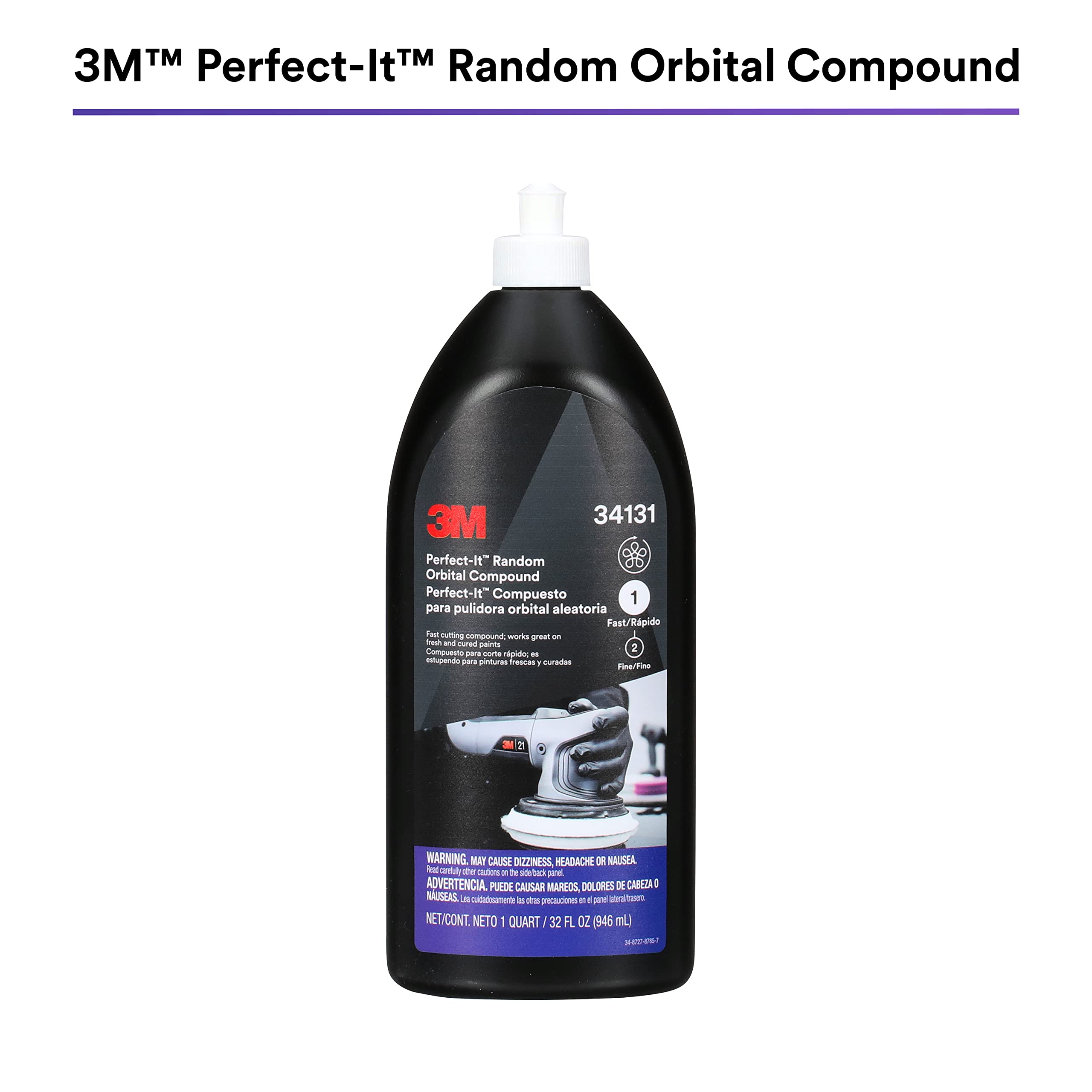 3M Perfect-It Random Orbital Compound, 34131, 1 Quart, Fast Cutting Compound For Automotive Buffing & Polishing