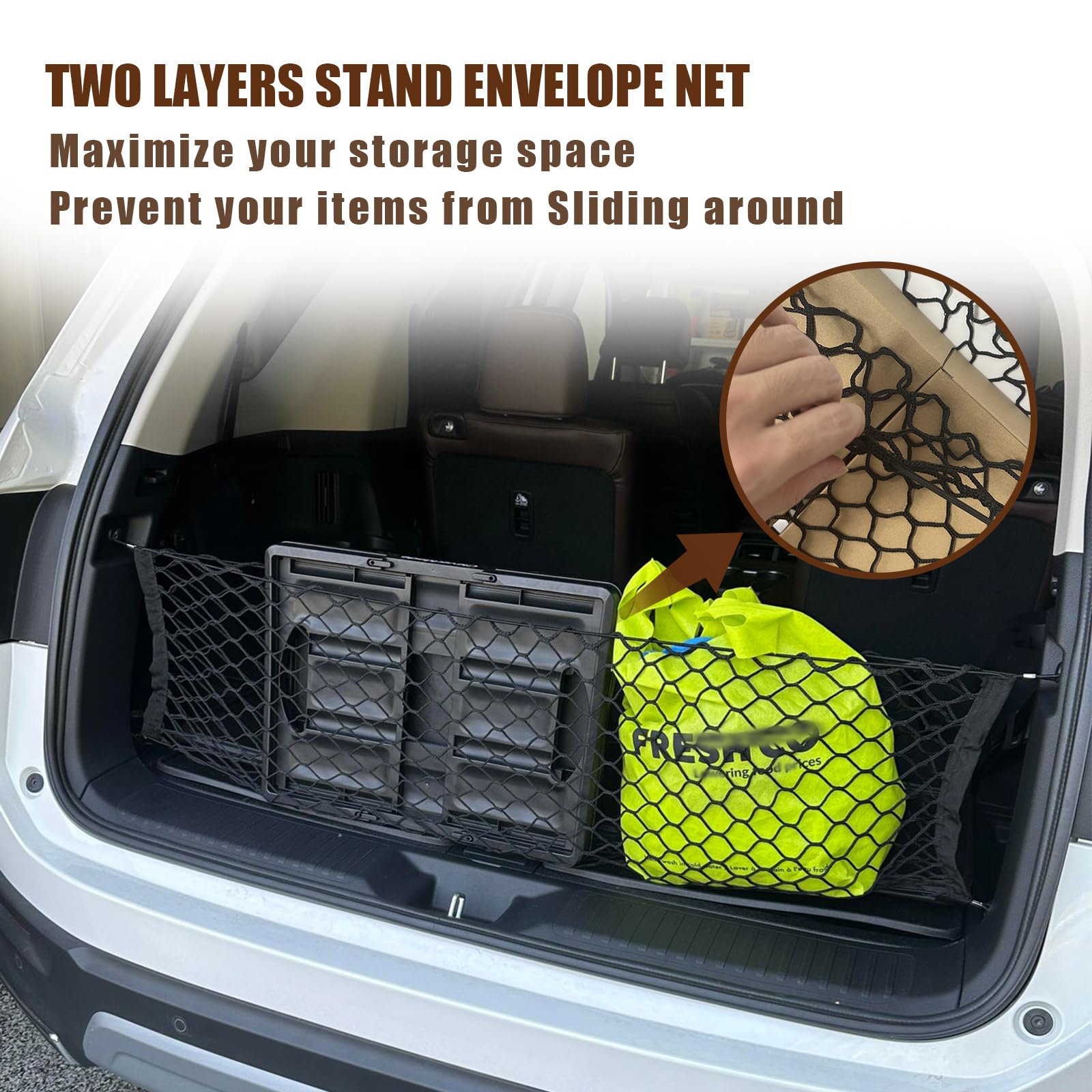 Muslogy For Pilot 2023 2024 2025 Rear Trunk Cargo Net Stretchable Organizer Elastic Mesh Net Compatible With Honda Pilot 2023+ S