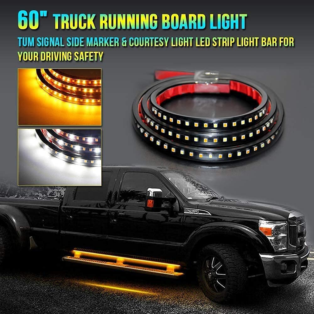 2Pcs 60 Inch Led Board Running Light Amber Side Marker Turn Signal Sequential & White Courtesy Light Bar Strip For Extended Crew Cab Trucks Pickup Suv,Car (60 Inch)