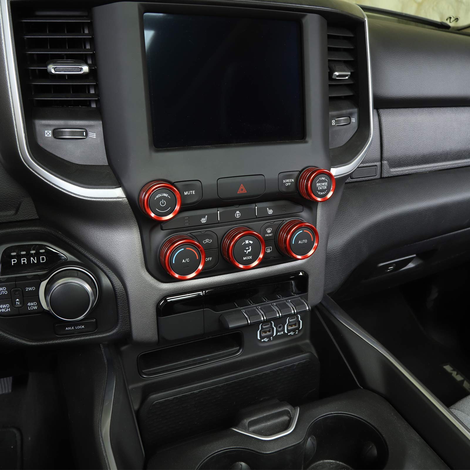 Voodonala for Dodge RAM Aluminum Center Console AC Radio Headlight Dashboard CD Switch Climate Control HVAC Knob Cover for 2018-