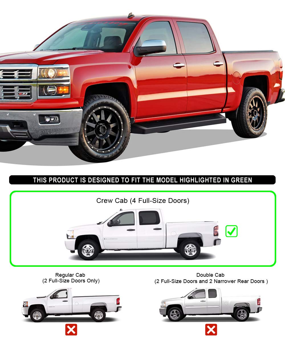 APS Black Powder Coated Running Boards - Nerf Bars Side Steps for Chevy Silverado GMC Sierra 1500 2500 3500 2001-2006 Crew Cab & Classic 07