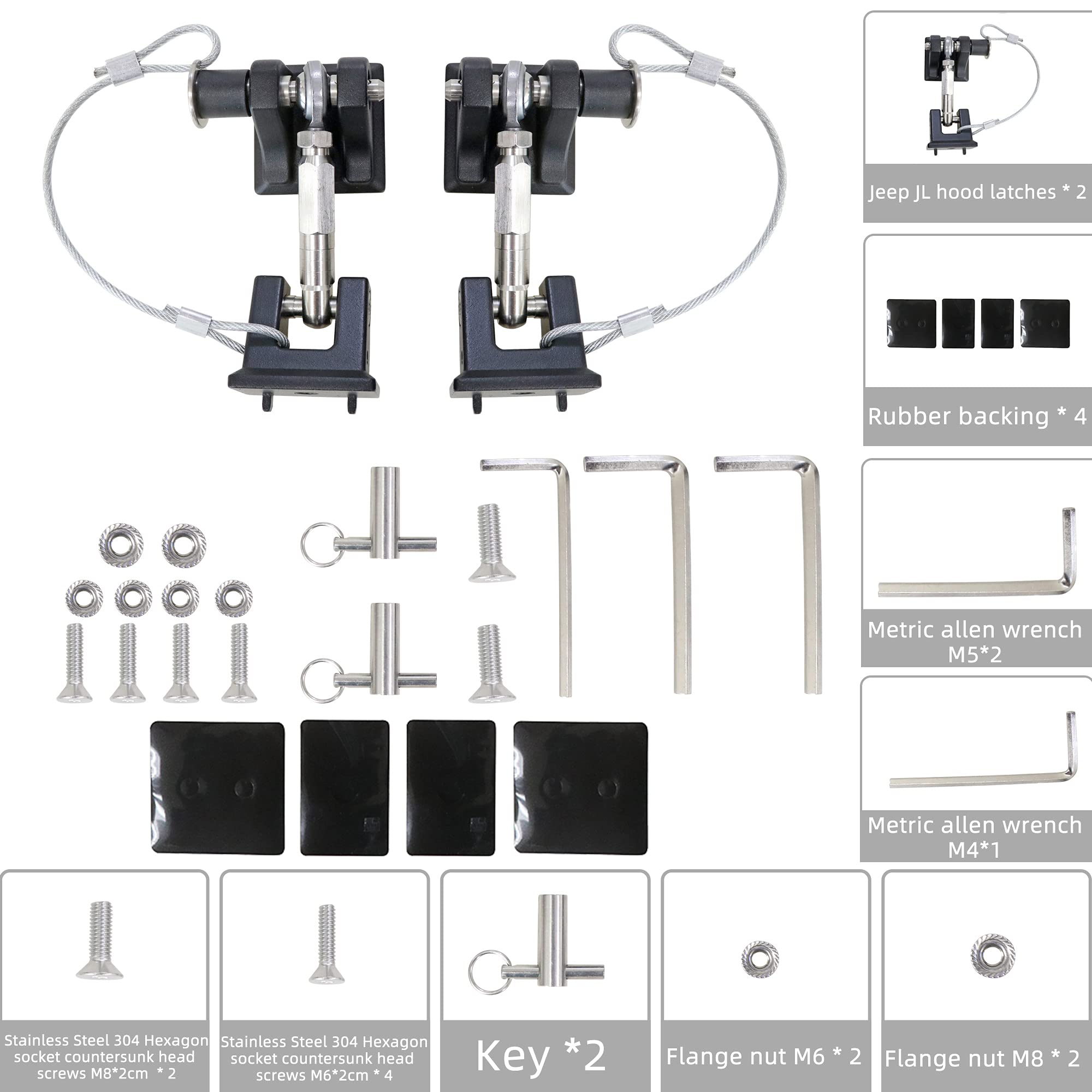 sukemichi JL Hood Latches for 2018-2025 Jeep Wrangler & Gladiator JT, Locking Aluminum, Eliminate Hood Flutter, 1 Pair