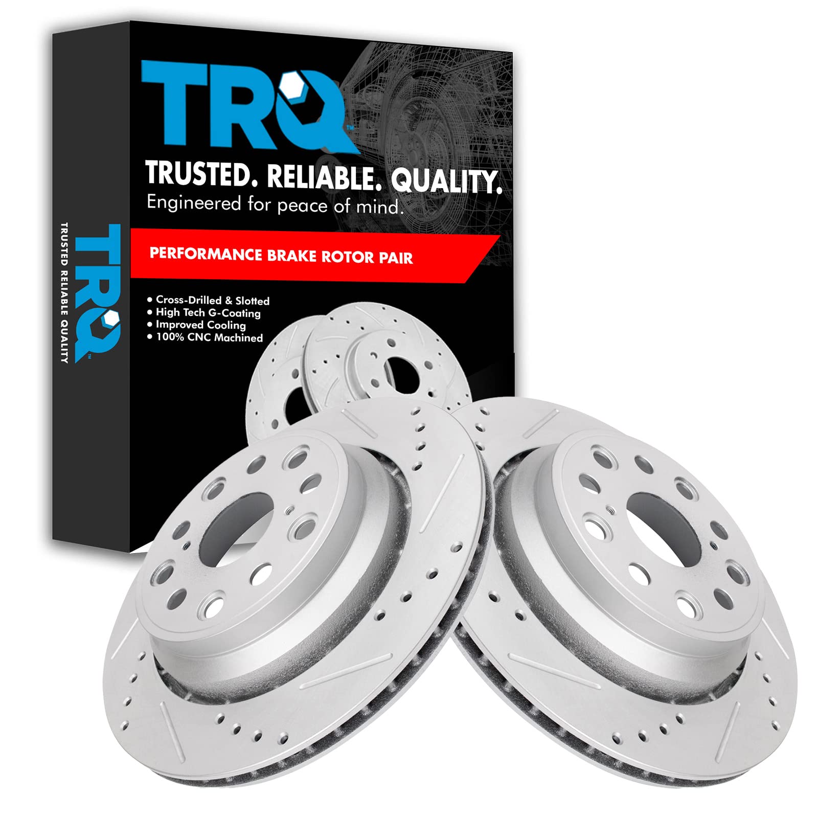 Trq Rear Performance Brake Rotors Set Premium G-Coated Cross Drilled & Slotted Compatible With 2007-2017 Lexus Ls460