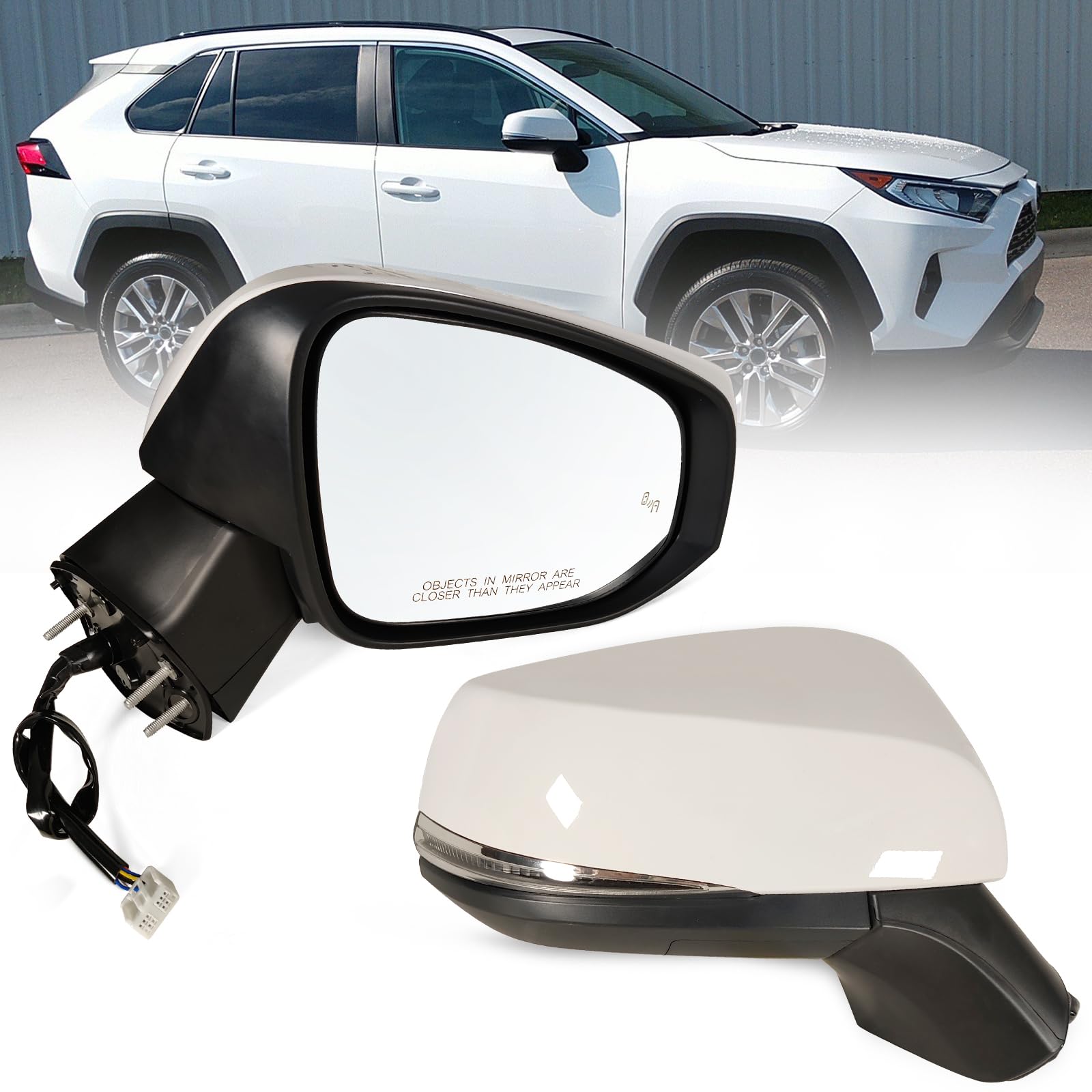 Lqito Left Driver Side Mirror Fits 2019-2025 Toyota Rav4 with Power Heated Turn Signal and Blind Spot Match Midnight Black Metal