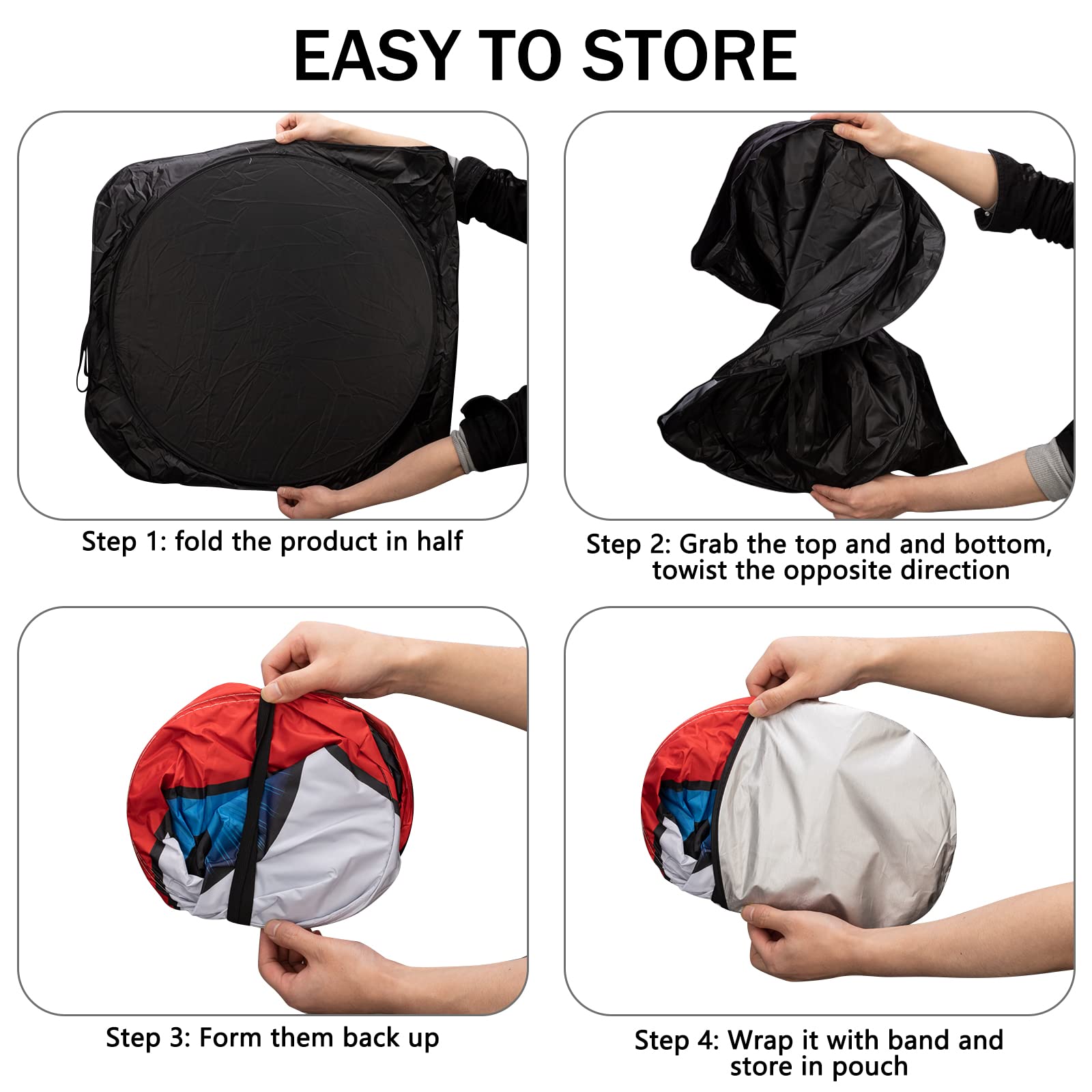 Eygeufg Car Windshield Sun Shade, Foldable 59"x27.5"/63"x31.5", Polyester, Angry Eyes-Red, Model: Huili004