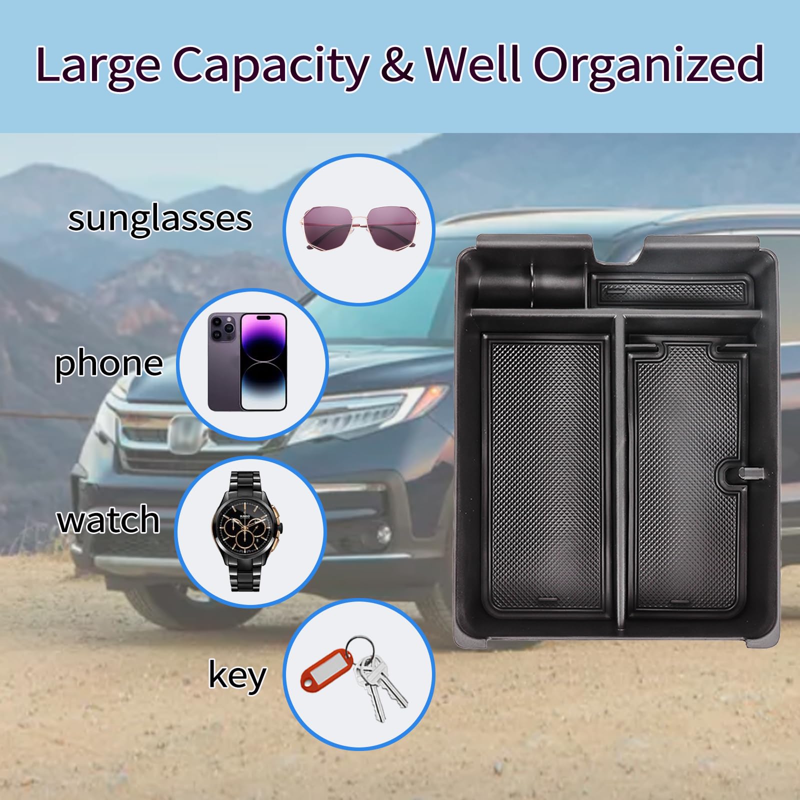 Neepiar Center Console Organizer Tray Compatible with 2023 2024 Honda Pilot Insert Tray Storage Organizer Interior Divider Acces