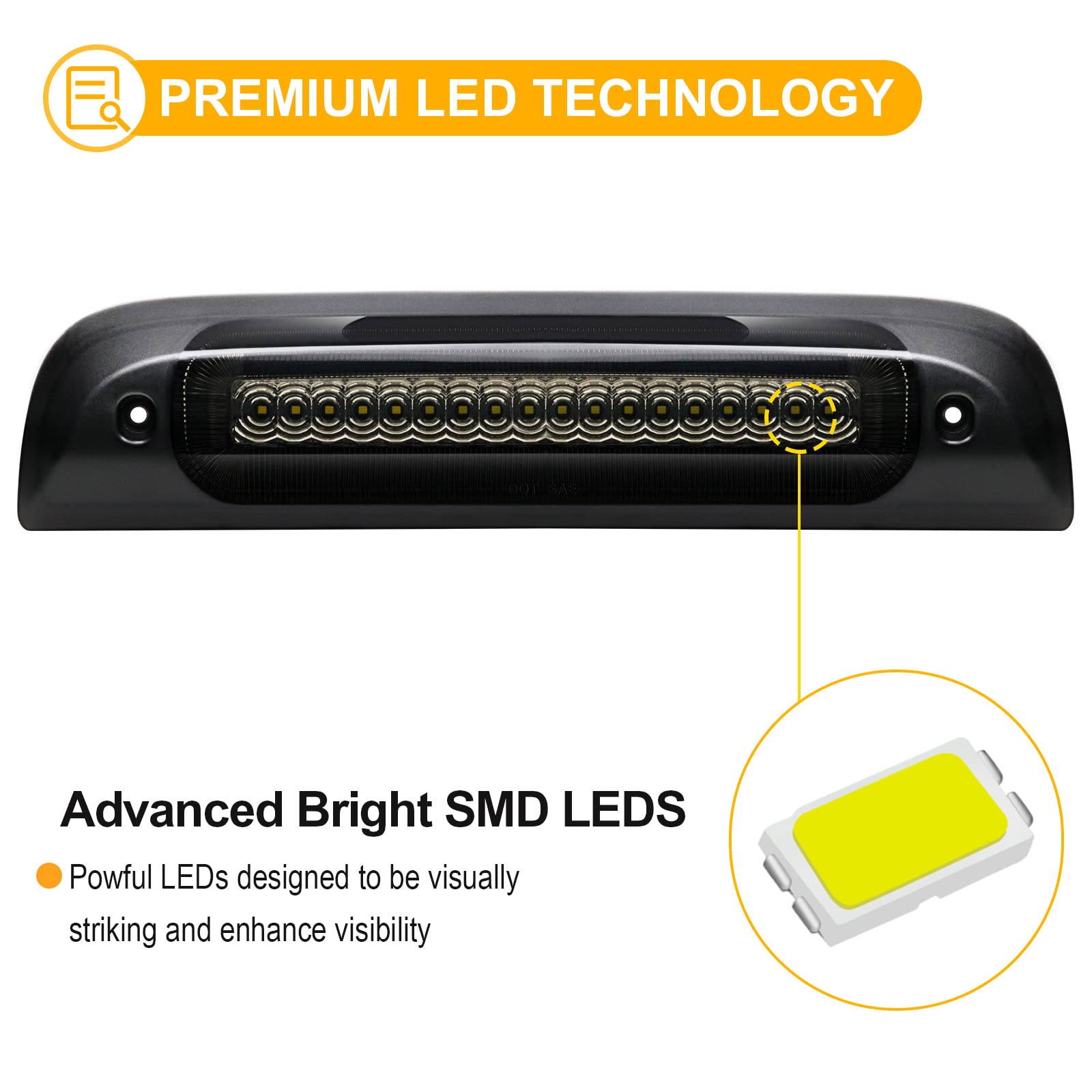 F1 Style Strobe Led Third Brake Lights For 2014-2019 Silverado Sierra 1500 2500Hd 3500Hd Roof Cargo Light High Mount Stop Lamp 3Rd Brake Light Pickup Truck Smoked Lens, Oem# 23509162 | 20979071