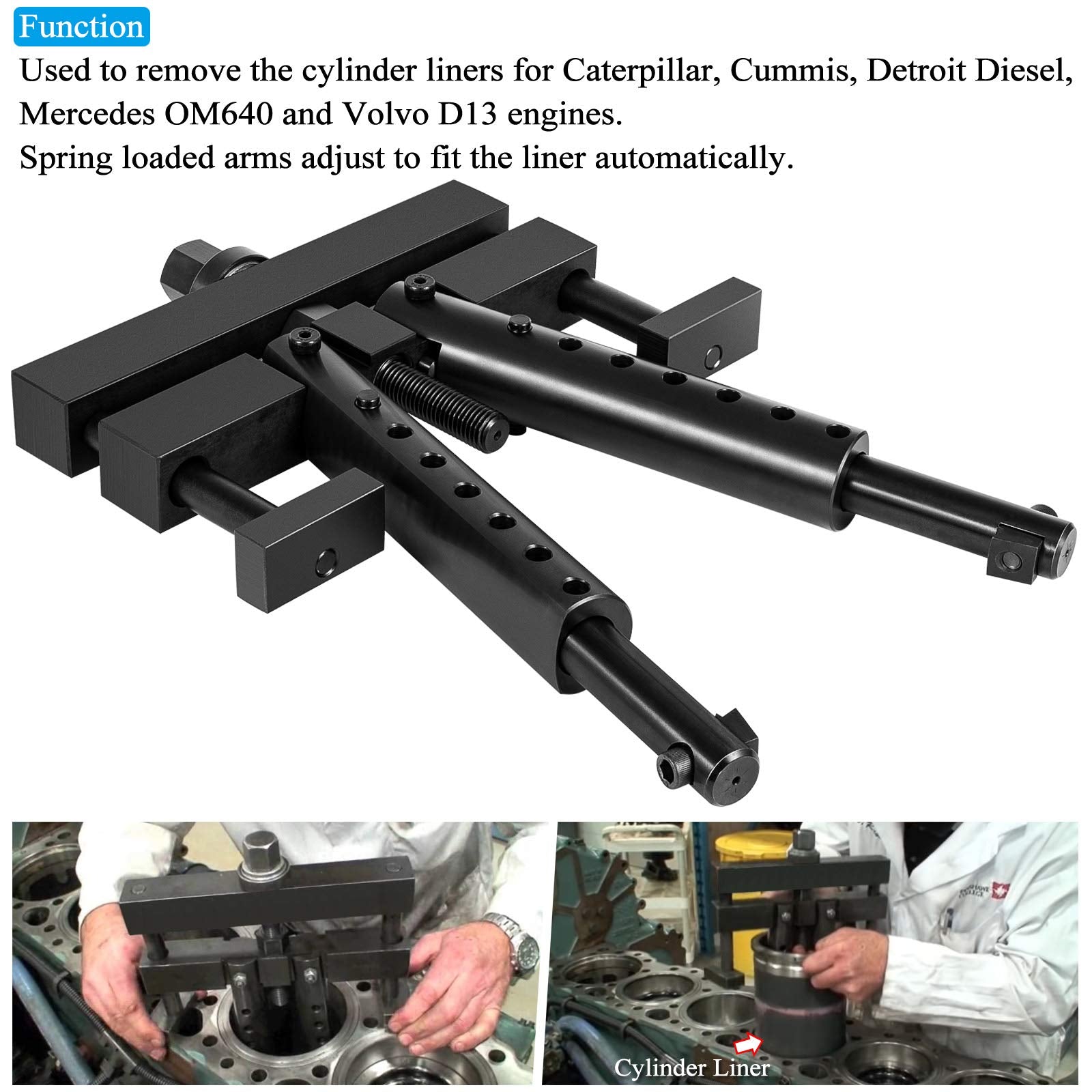 Universal Cylinder Liner Puller Assembly - Heavy Duty Diesel Engine Cylinder Liner Puller Used For Mack Cummins Cat On Wet Liner From 3-7/8” To 6-1/4” Bore, Alternative To Pt-6400-C M50010-B 3376015