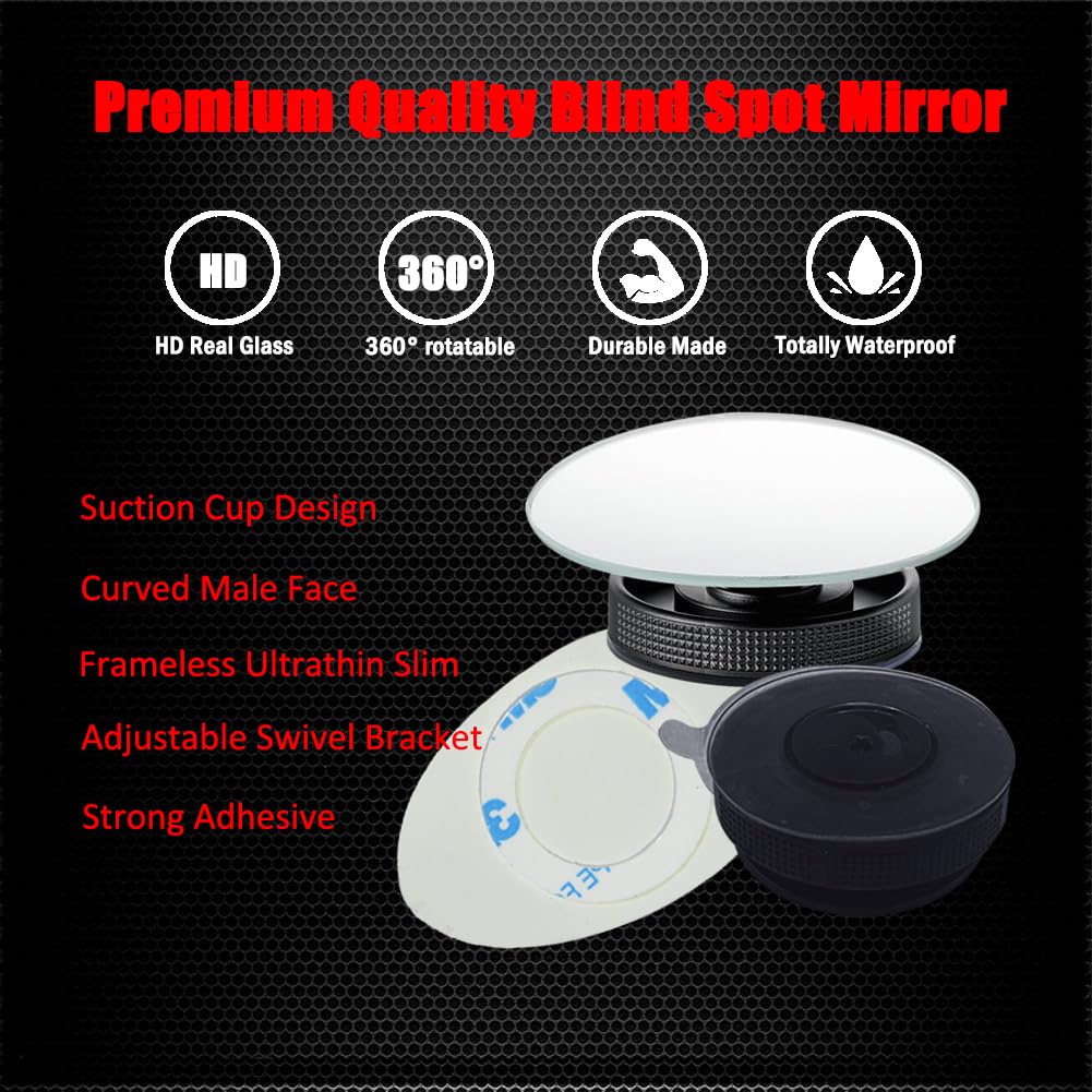 Suction Cup Blind Spot Mirror, Ampper Hd Glass Frameless Removable Convex Wide Angle Rear View Mirror (Oval, Pack Of 2)