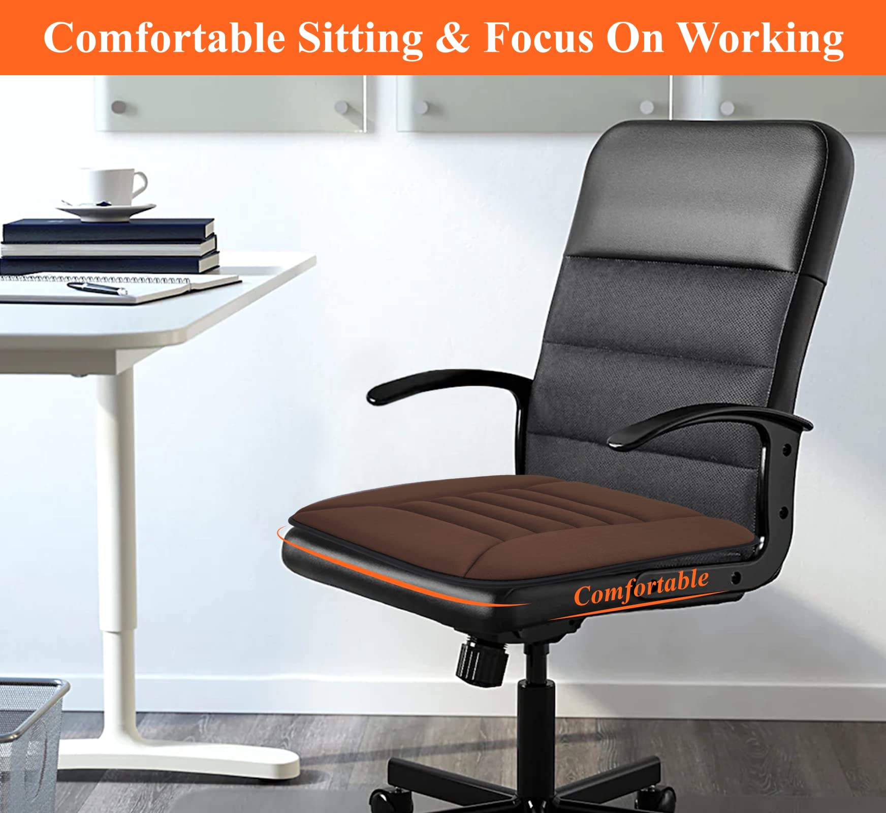 Kingphenix Car Seat Cushion With 1.2Inch Comfort Memory Foam, Seat Cushion For Car And Office Chair (Brown)