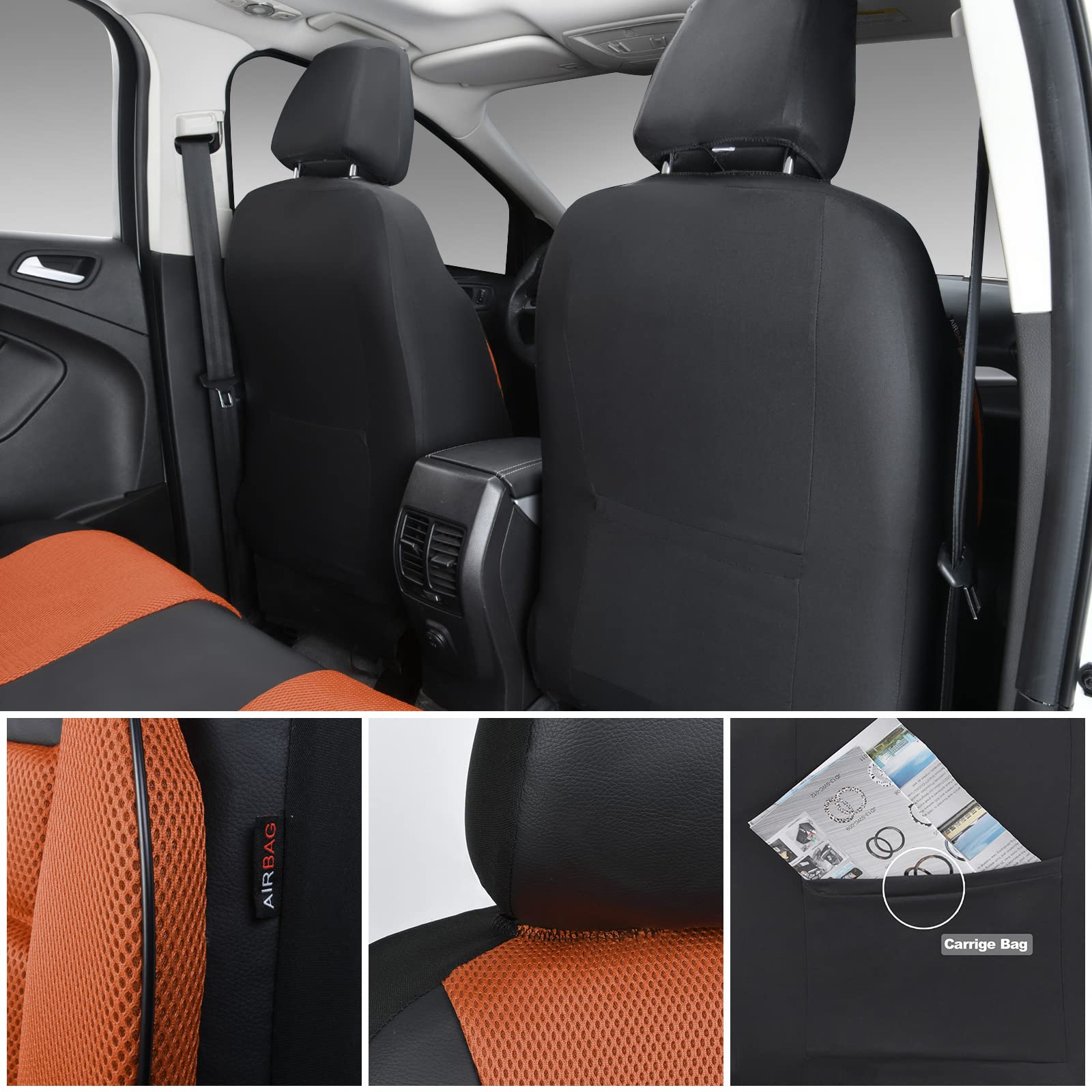 Car Pass Leather 3D Foam Back Support Car Seat Covers Full Set Air Mesh Auto Seat Covers, All Season Car Seat Cover Fit Automoti
