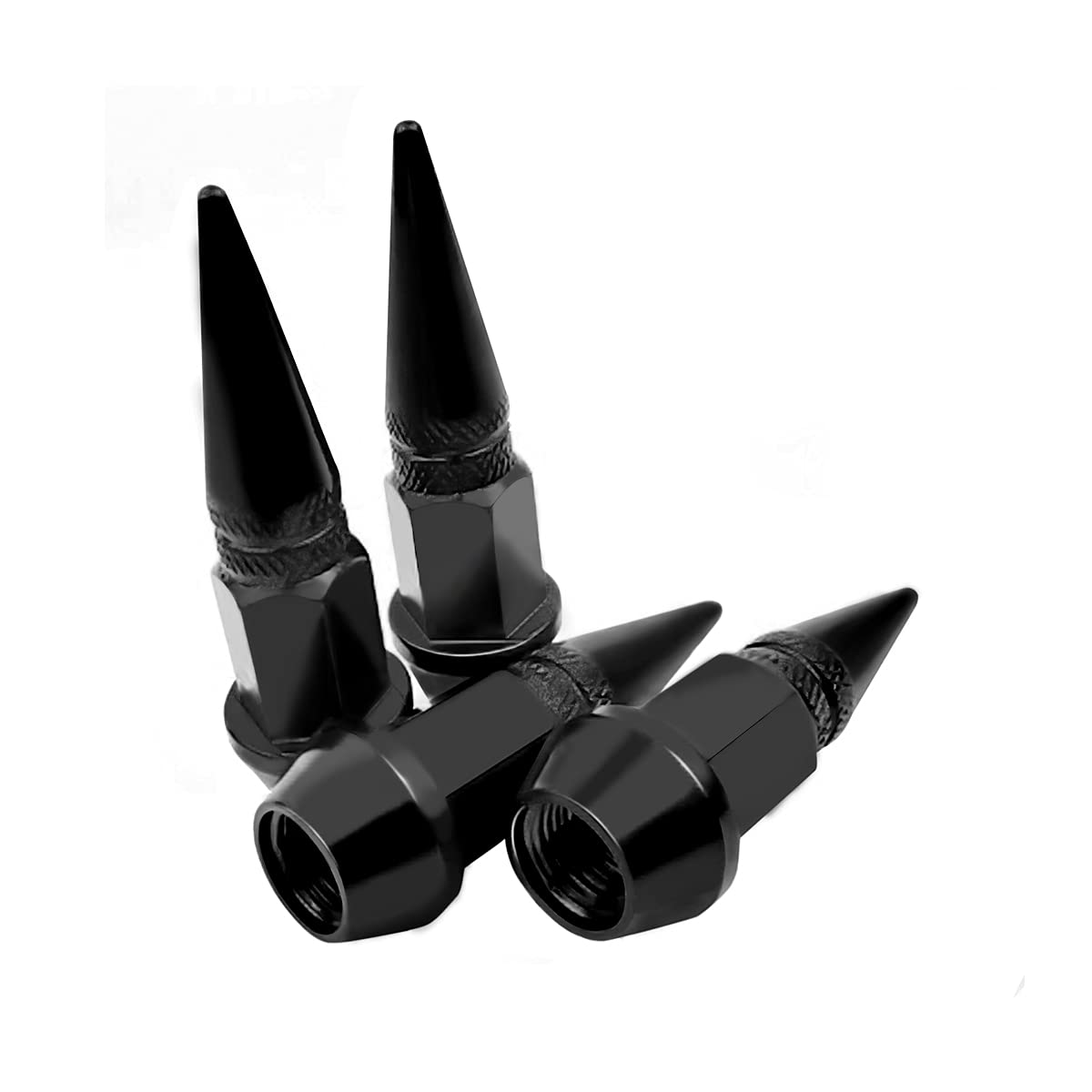 Car Wheel Tire Valve Caps, 4 Pack Spiked Aluminum Valve Stem Caps, Attractive Dustproof Car Accessories, Universal For Most Vehicles (Black/45Mm)