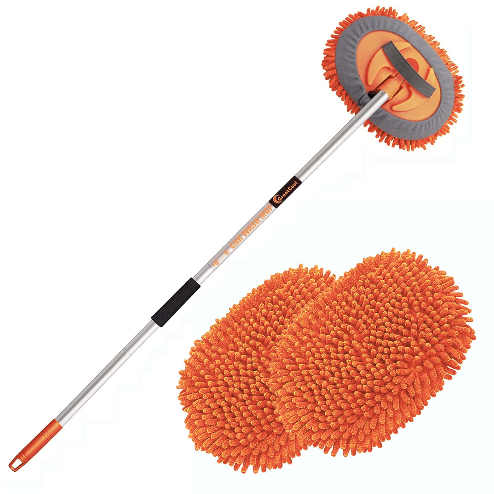 Greatcool 62'' Car Wash Brush Mop Kit With Long Handle, 2 In 1 Chenille Microfiber Sponge Mitt Cleaning Detailing Duster For Was