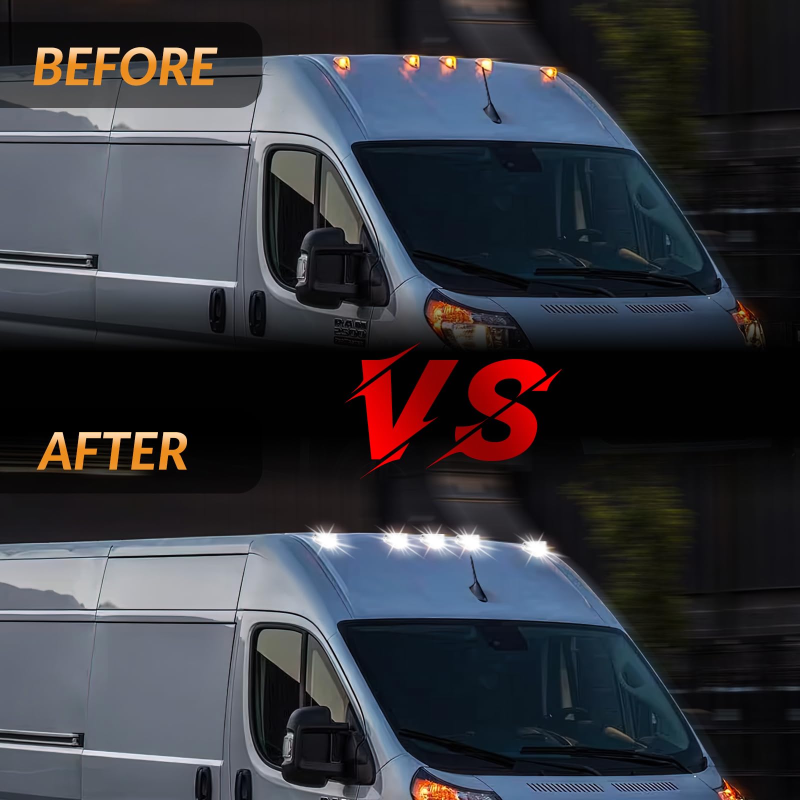 Dermoka Cab Roof Top Marker Lights White Led Clearance Running Lamps For 2014-2023 Dodge Ram Promaster 1500 2500 3500,5Pcs (Clea