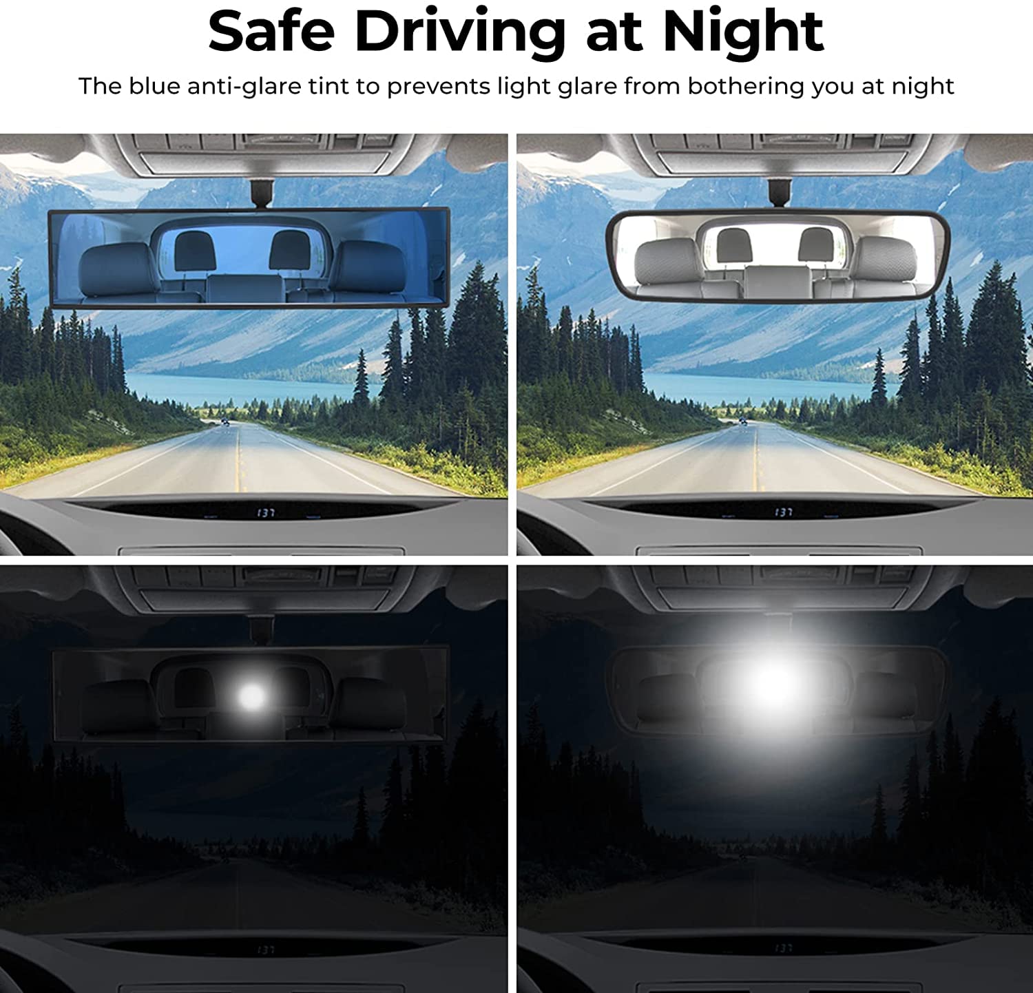 JoyTutus Rear View Mirror, Universal 11.81 Inch 2 Pack Panoramic Convex Rearview Mirror, Interior Clip-on Wide Angle Rear View M