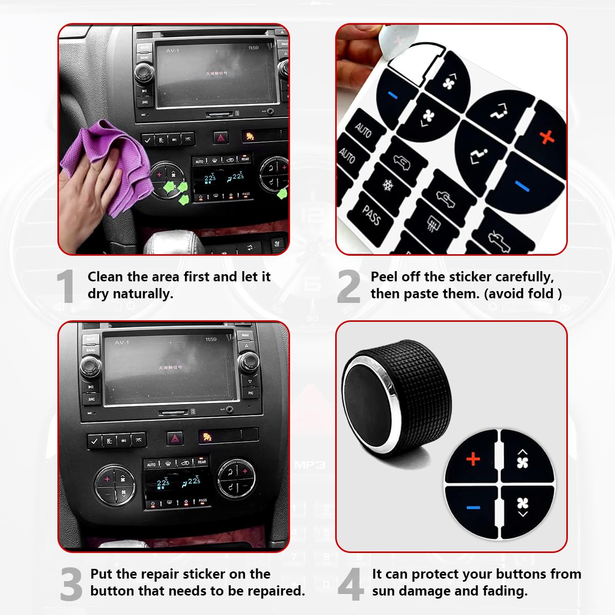 Kewucn 2 Packs Rear Radio Volume Control Knob Cover and AC Dash Button Sticker Repair Kit (2 Packs), Universal Vehicles Interior