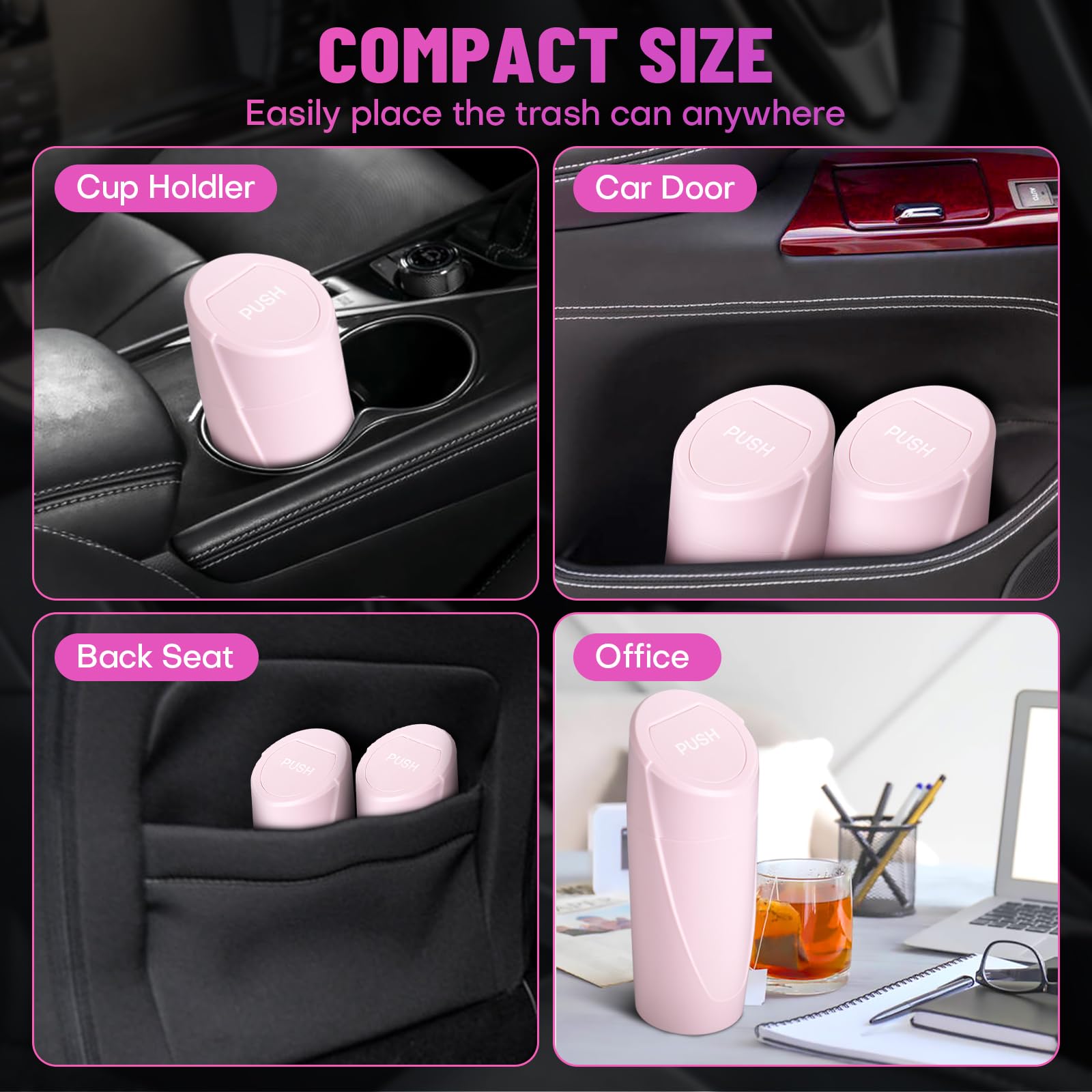 Sglrt Car Trash Can Bin With Lid - Car Garbage Can Cup Holder - Pink Mini Leakproof Vehicle Trash Garbage Can Bin With 20Pcs Tra