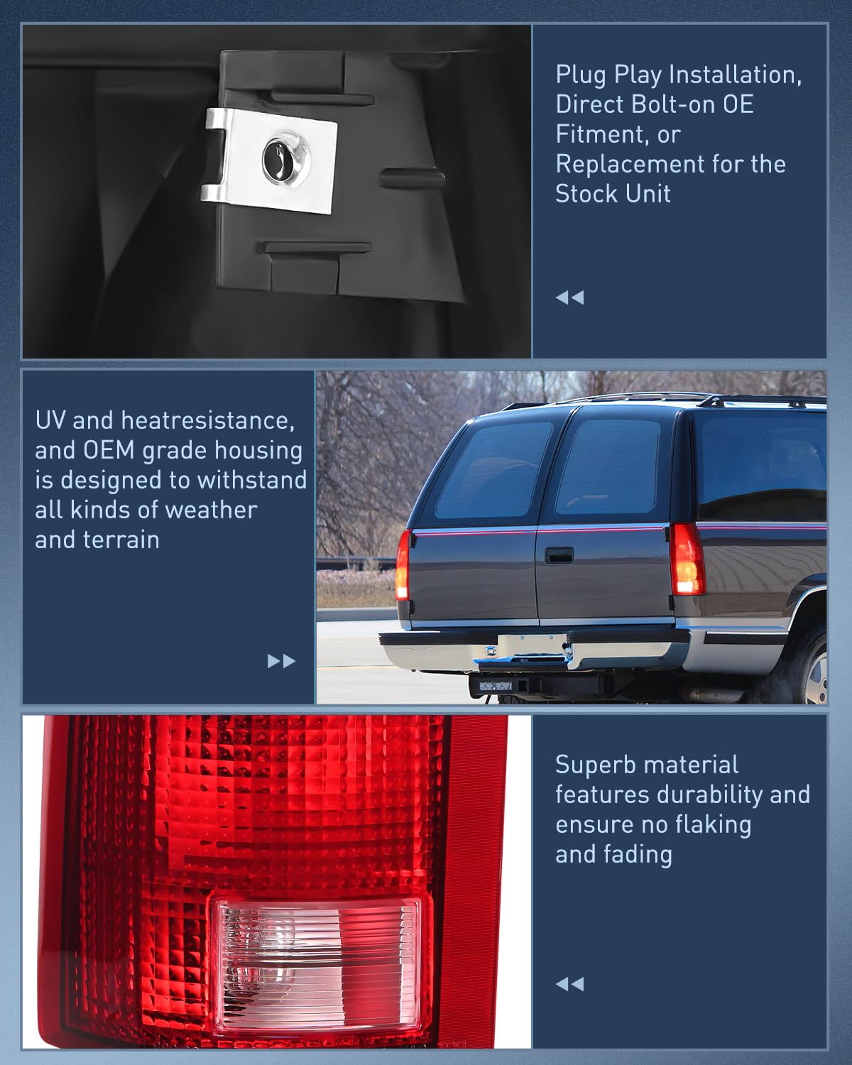 Nilight Taillight Assembly Compatible With 1988 1989 1990 1991 1992 1993 1994 1995 1996 1997 1998 1999 Chevy Gmc C/K Suburban Bl