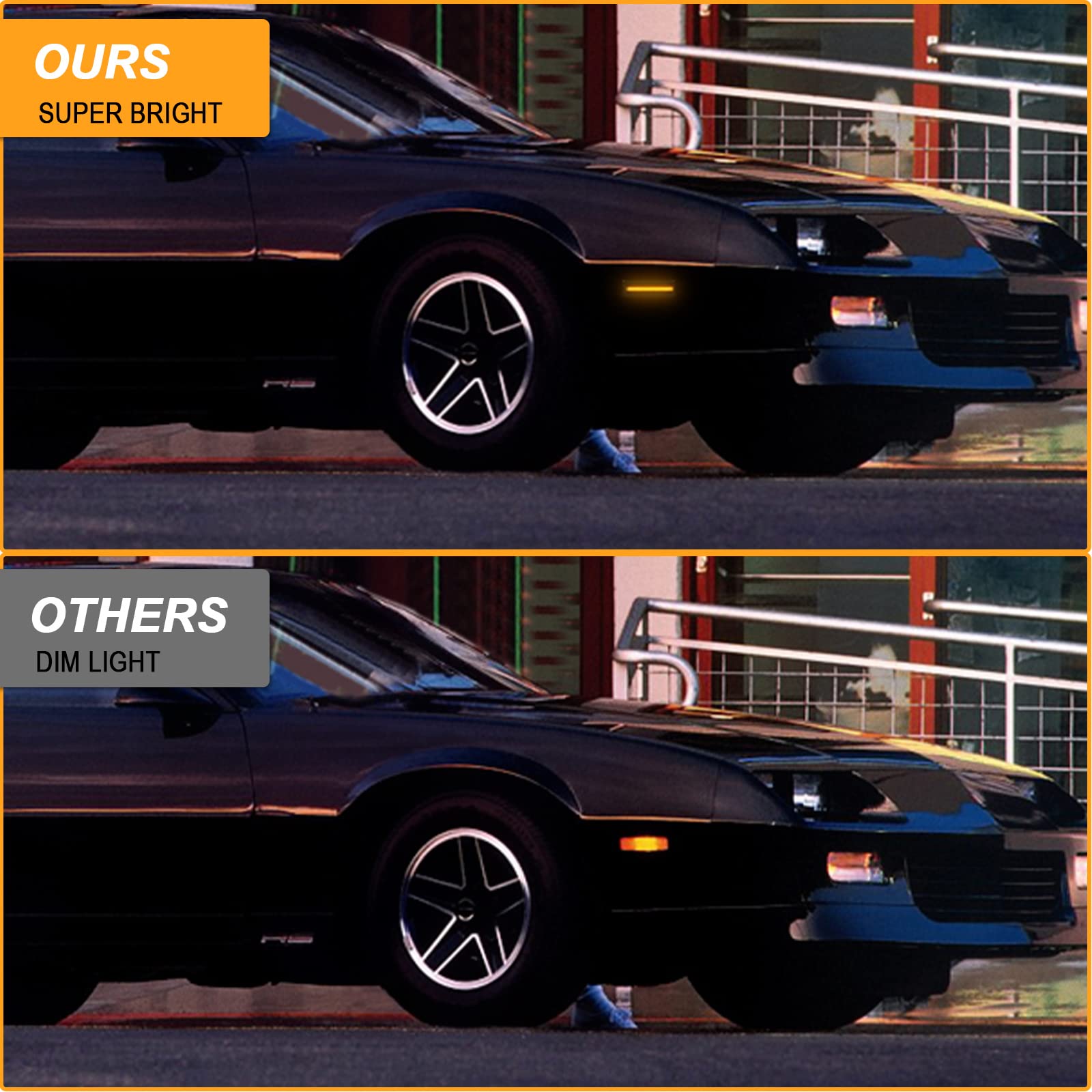 R&F Auto Smoked Led Front Side Marker Light Replacement For C'Hevy Camaro (1982-1992) Lt, Rs, Sport, Iroc-Z, Z28 Coupe Convertible Driver Passenger Sidemarkers Lamp Bumper Signal Parking Marker Light