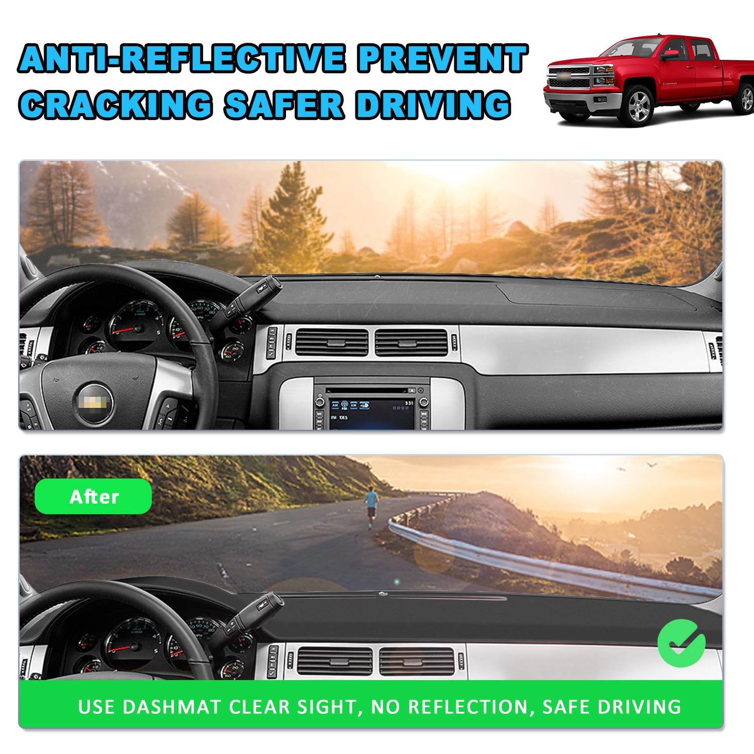 Posaid Dash Cover For 2007-2013 Chevy Avalanche Silverado 1500 Ltz, Dashboard Cover Mat For 2007-2014 Chevy Chevrolet Tahoe Subu