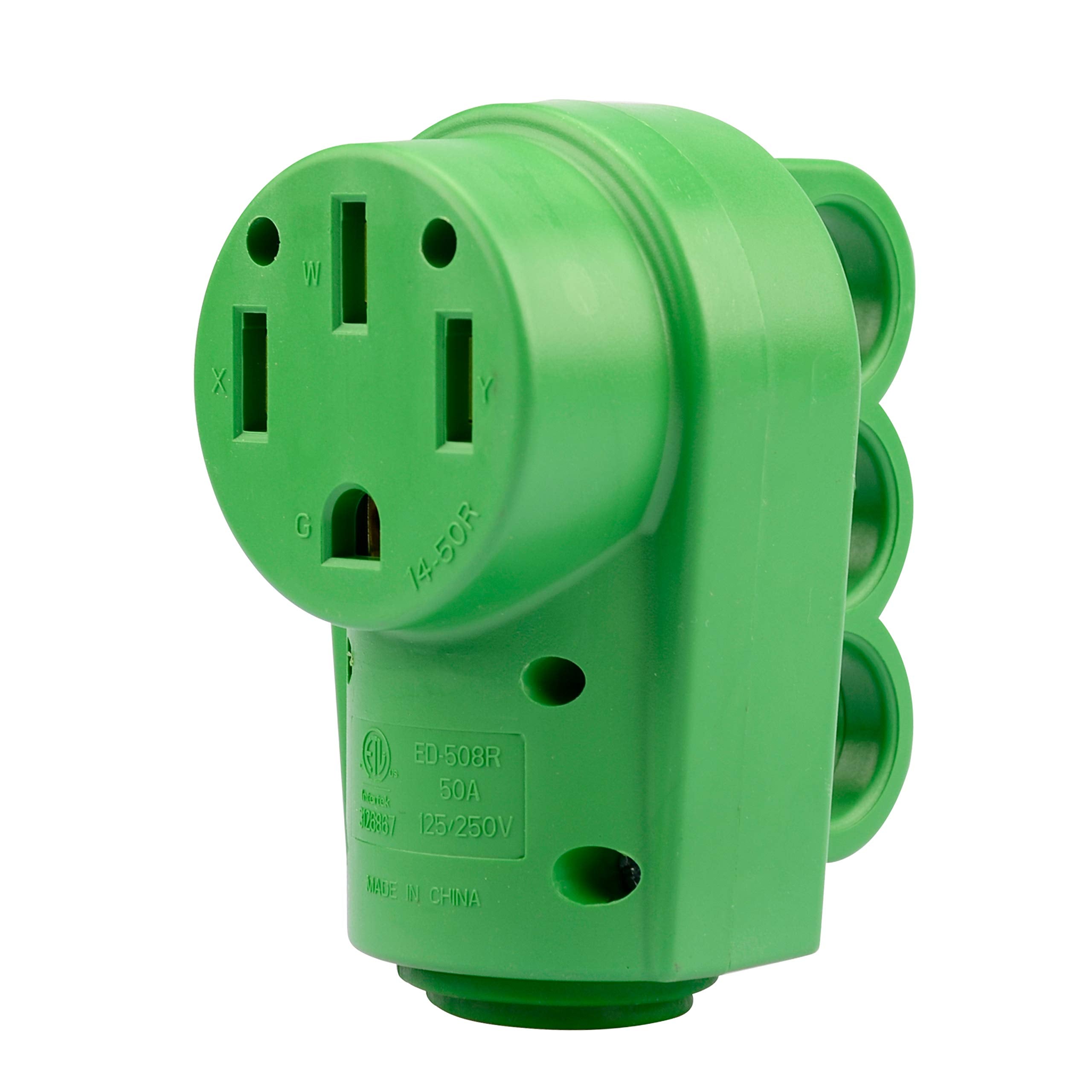 Rvguard Nema 14-50R Rv Replacement Female Plug, 125/250V 50 Amp With Disconnect Handle, Green