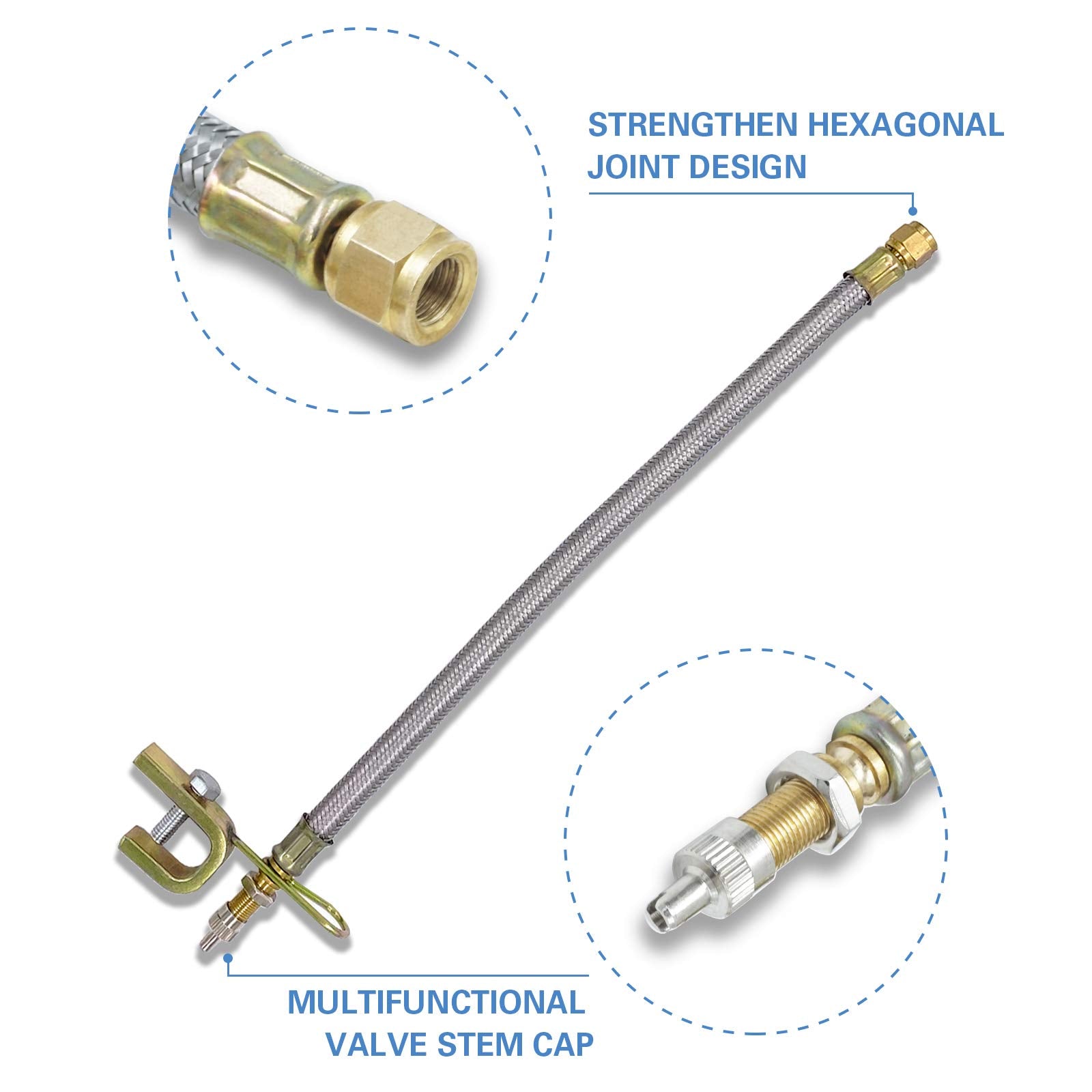 Ckauto 4 Pcs 12''/300Mm Metal Valve Stem Extenders, Universal Valve Stem Extensions Made Of Epdm Rubber, Fit For Heavy Vehicles,