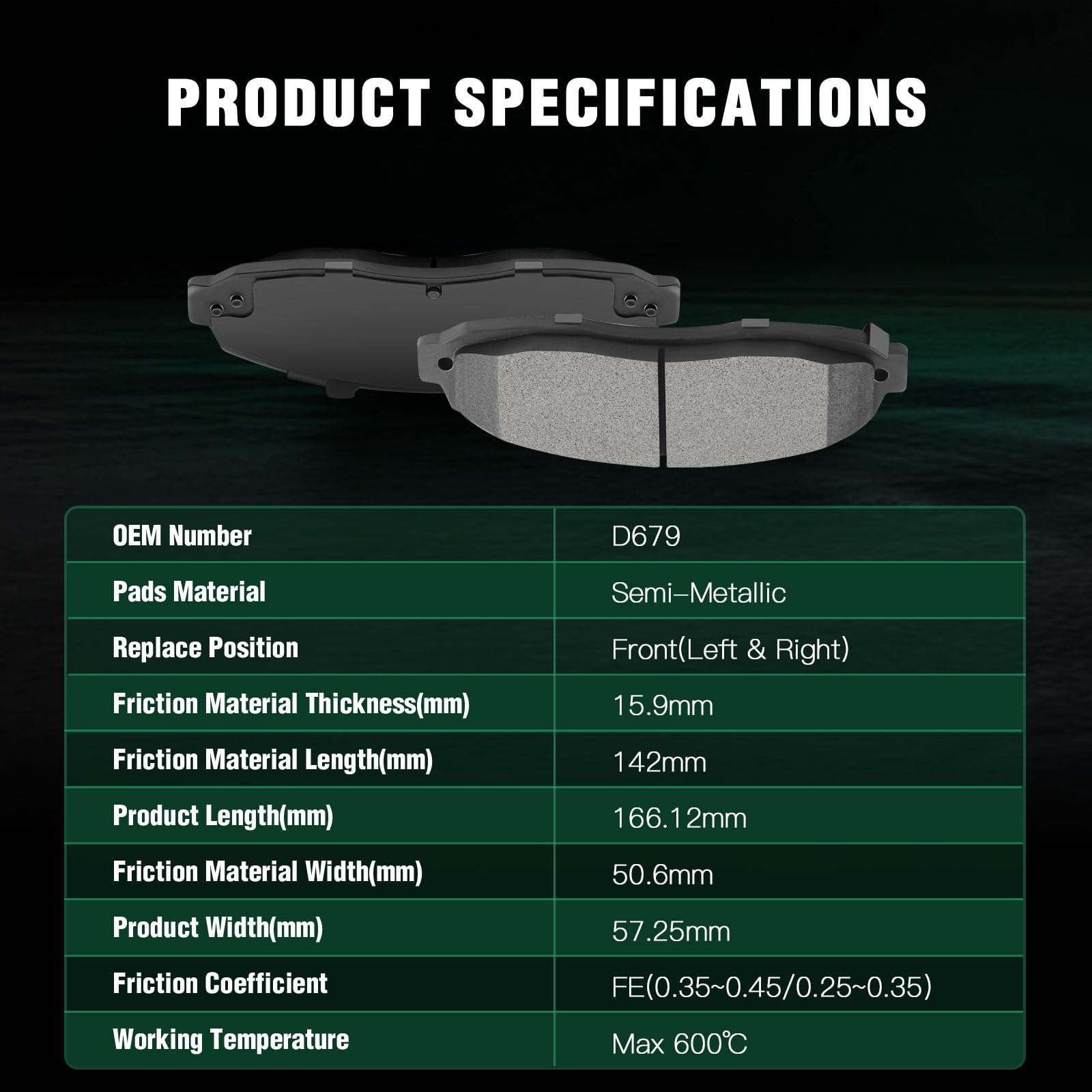 Automuto 4Pcs Front Semi-Metallic Disc Brake Pads Set D679 For Ford For F-150 1997-2003,For Lincoln Blackwood 2002