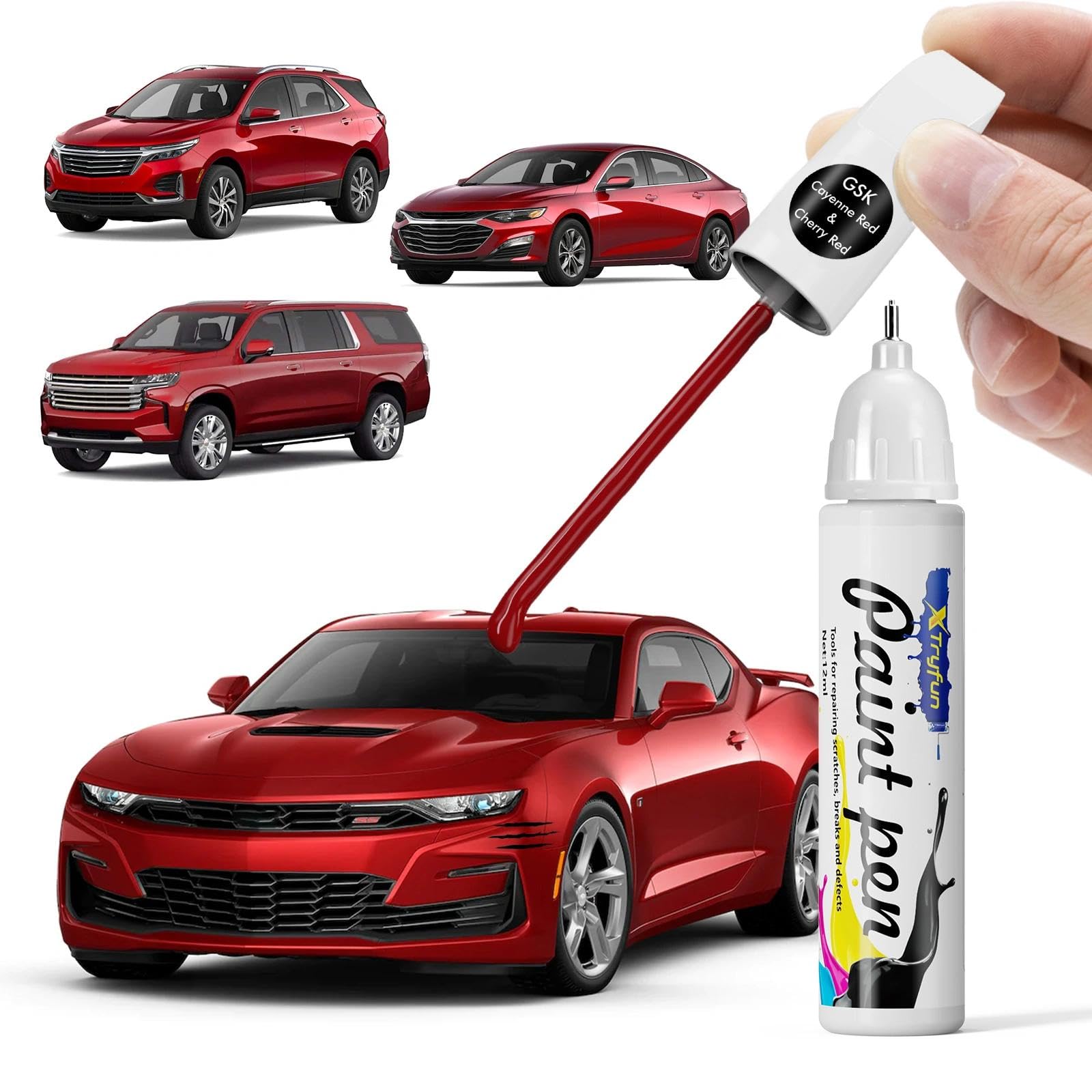 XTryfun GSK/WA252F Cherry Red/Wild Cherry Touch Up Paint Compatible with Chevrolet, DIY Car Paint Scratch Repair, Automotive Pai