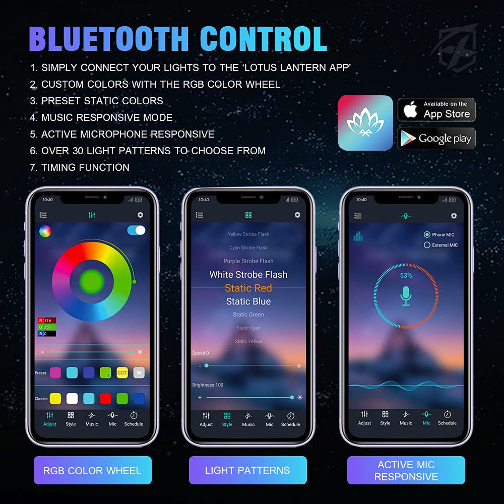 Xprite 8 Pods Rock Lights Wide Angle Bluetooth Rgb Rocklights, Multicolor Neon Lighting Footwell Underglow Kits W/Wireless Remot