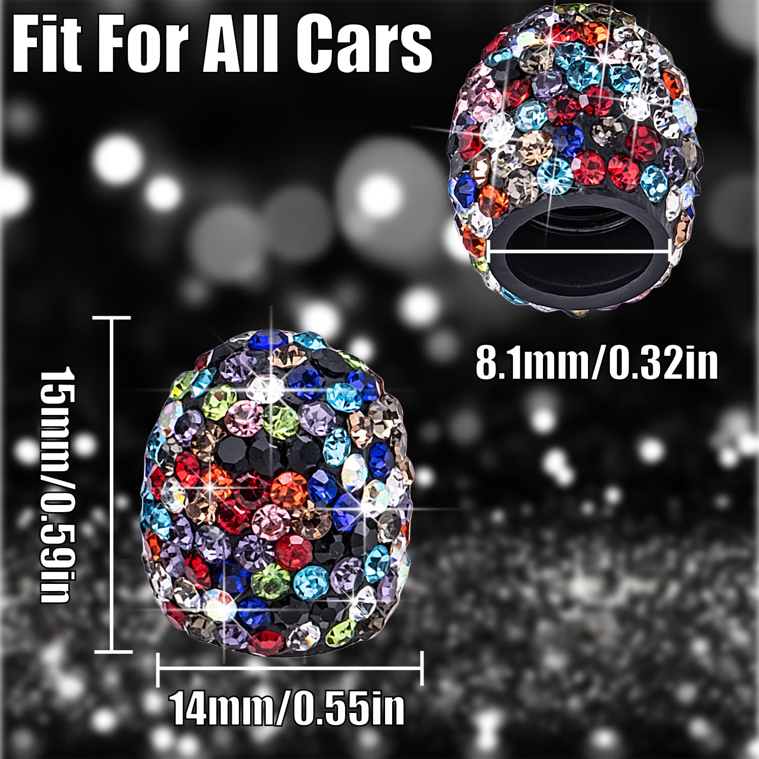 Meajoo 4Pcs Bling Crystal Diamond Tire Stem Valve Caps, Dustproof Car Wheel Tire Valve Caps Universal Tire Valve Stem Covers For