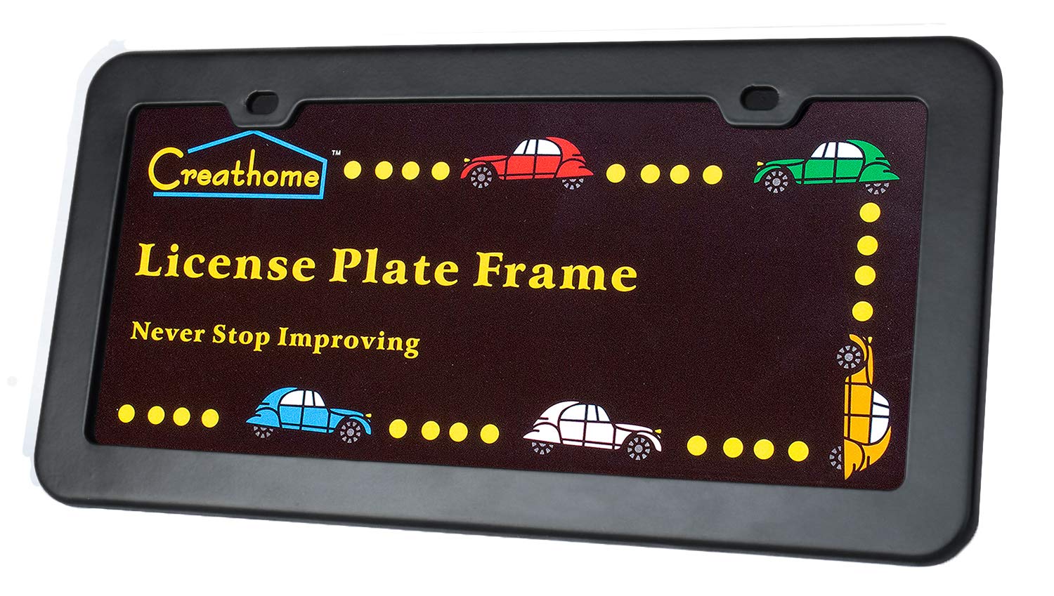 2Pcs Creathome Stainless Steel License Plate Frames With Matt Black Color
